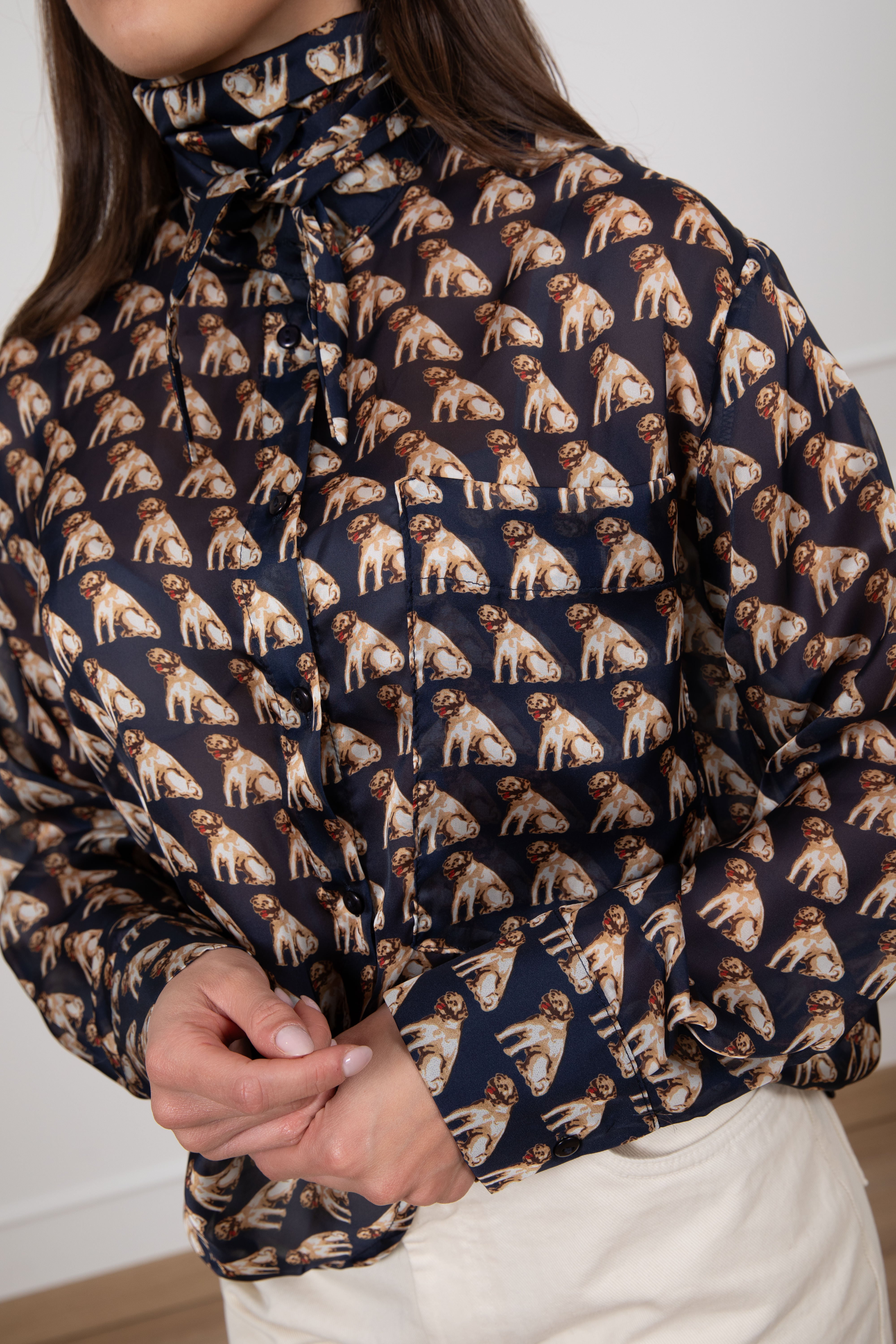 Camicia fantasia bulldog con fiocco Tensione IN