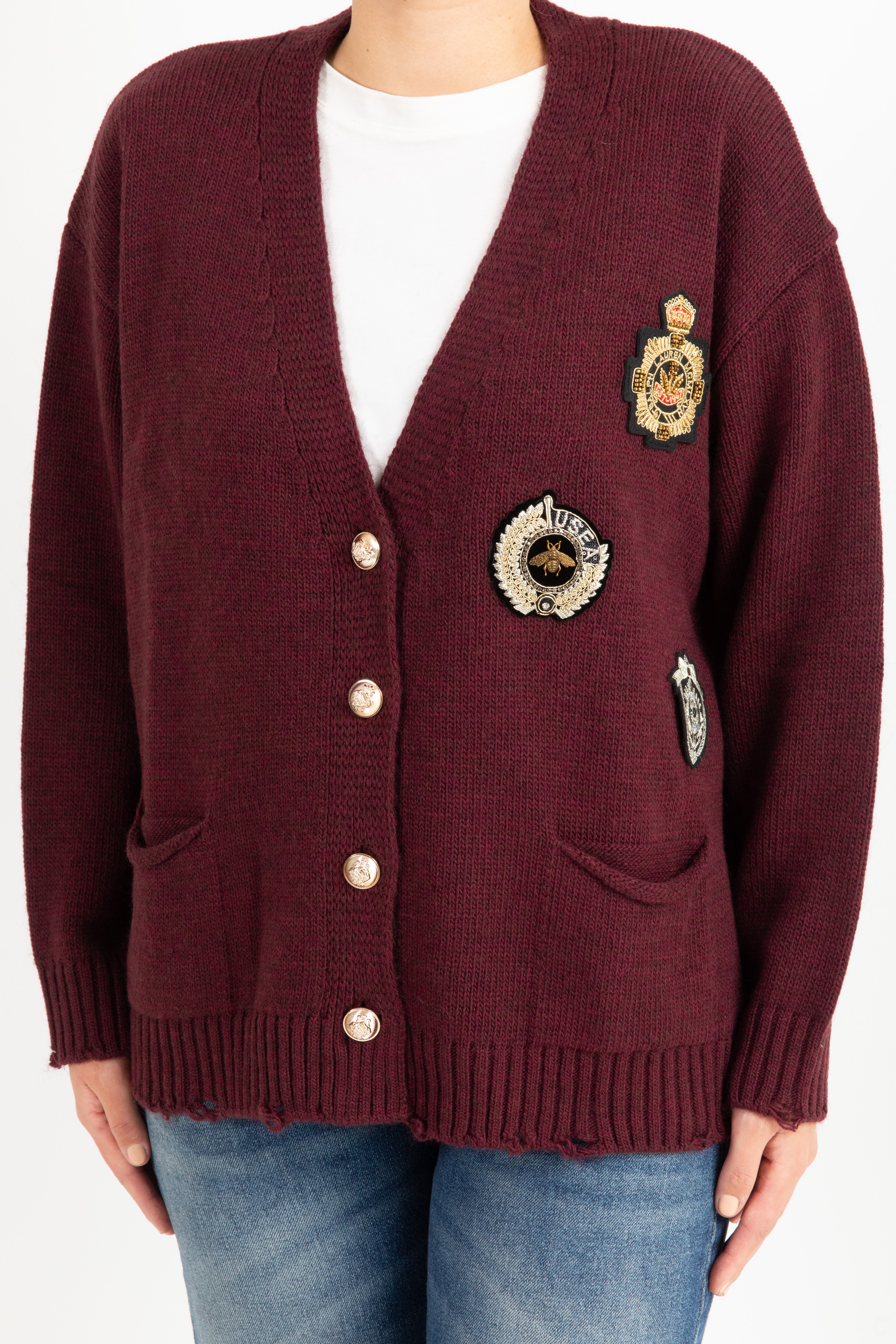 Cardigan con patch e bordi sfrangiati Tensione IN