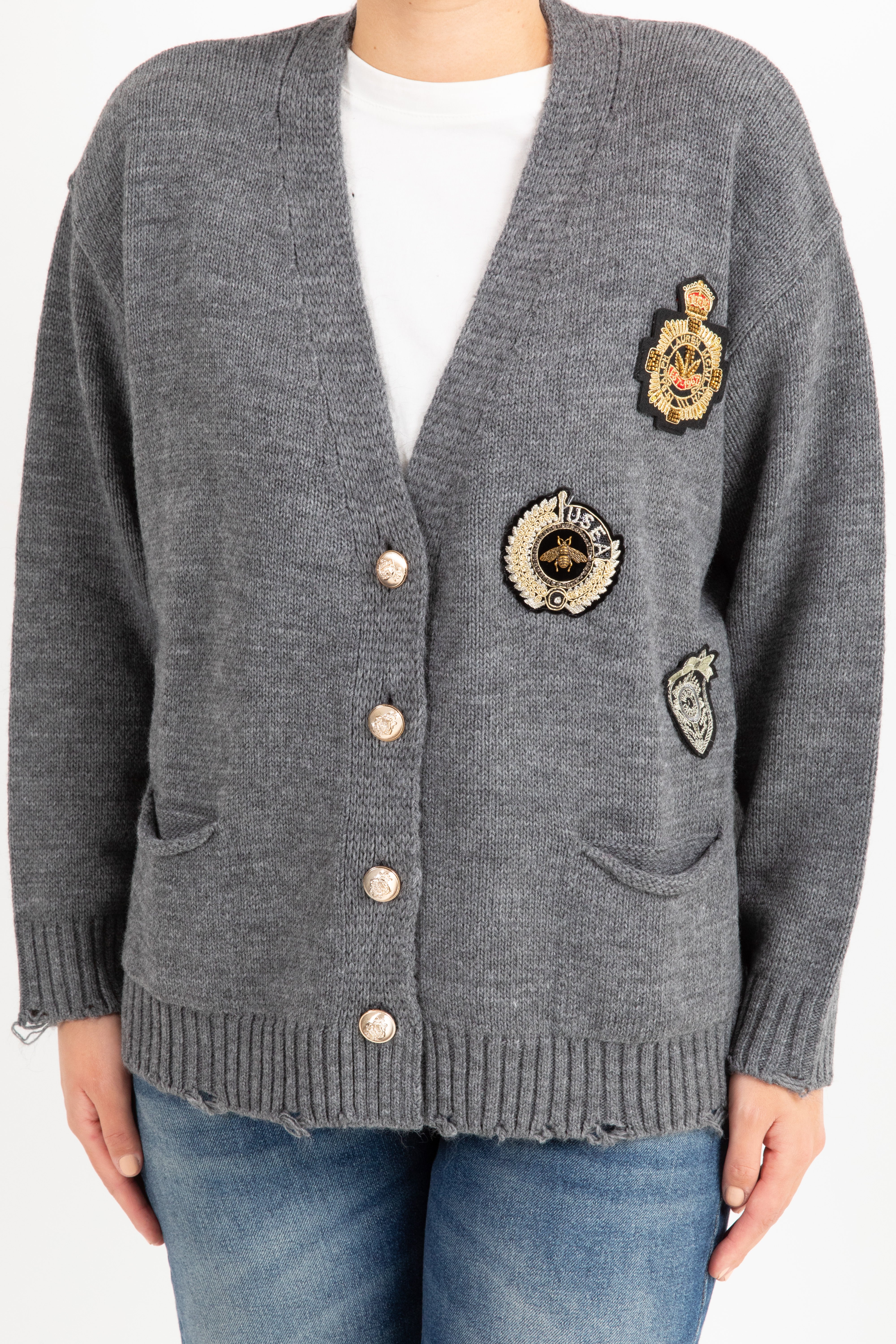 Cardigan con patch e bordi sfrangiati Tensione IN