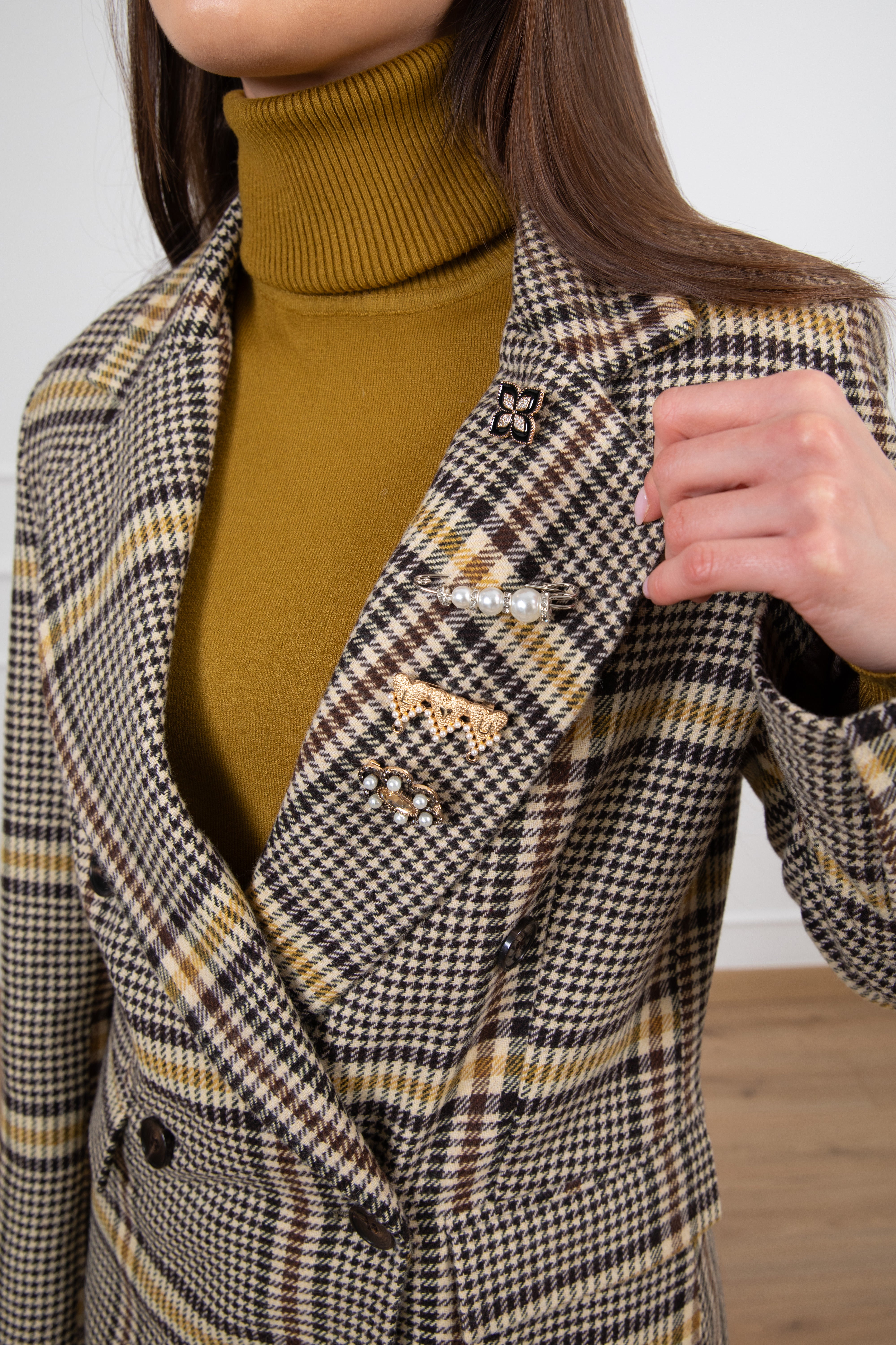 Giacca 4 bottoni principe di galles ocra Tensione IN