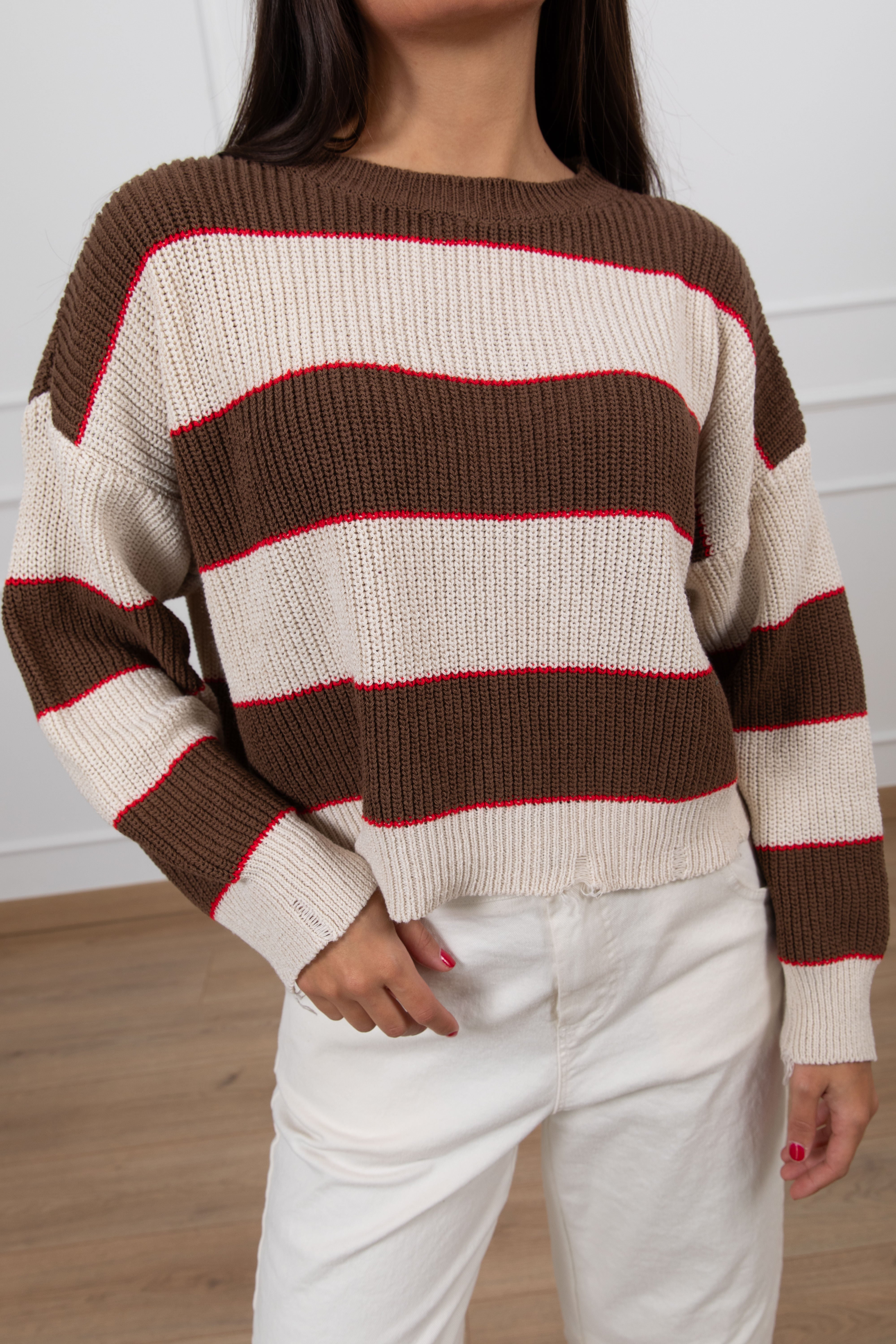 Maglia a righe bi-color con rotture Susy Mix