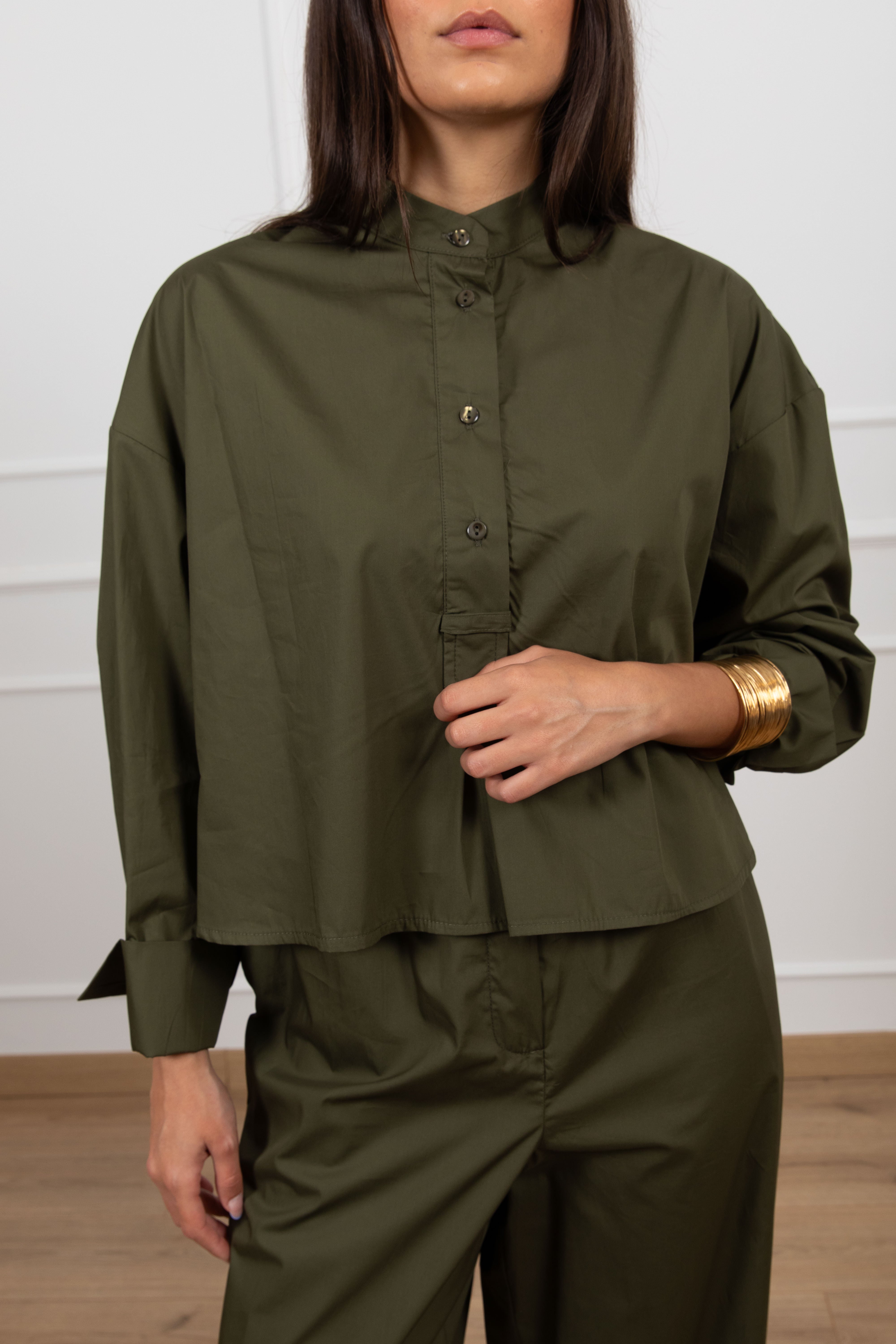 Camicia in cotone con collo alla coreana Tensione IN