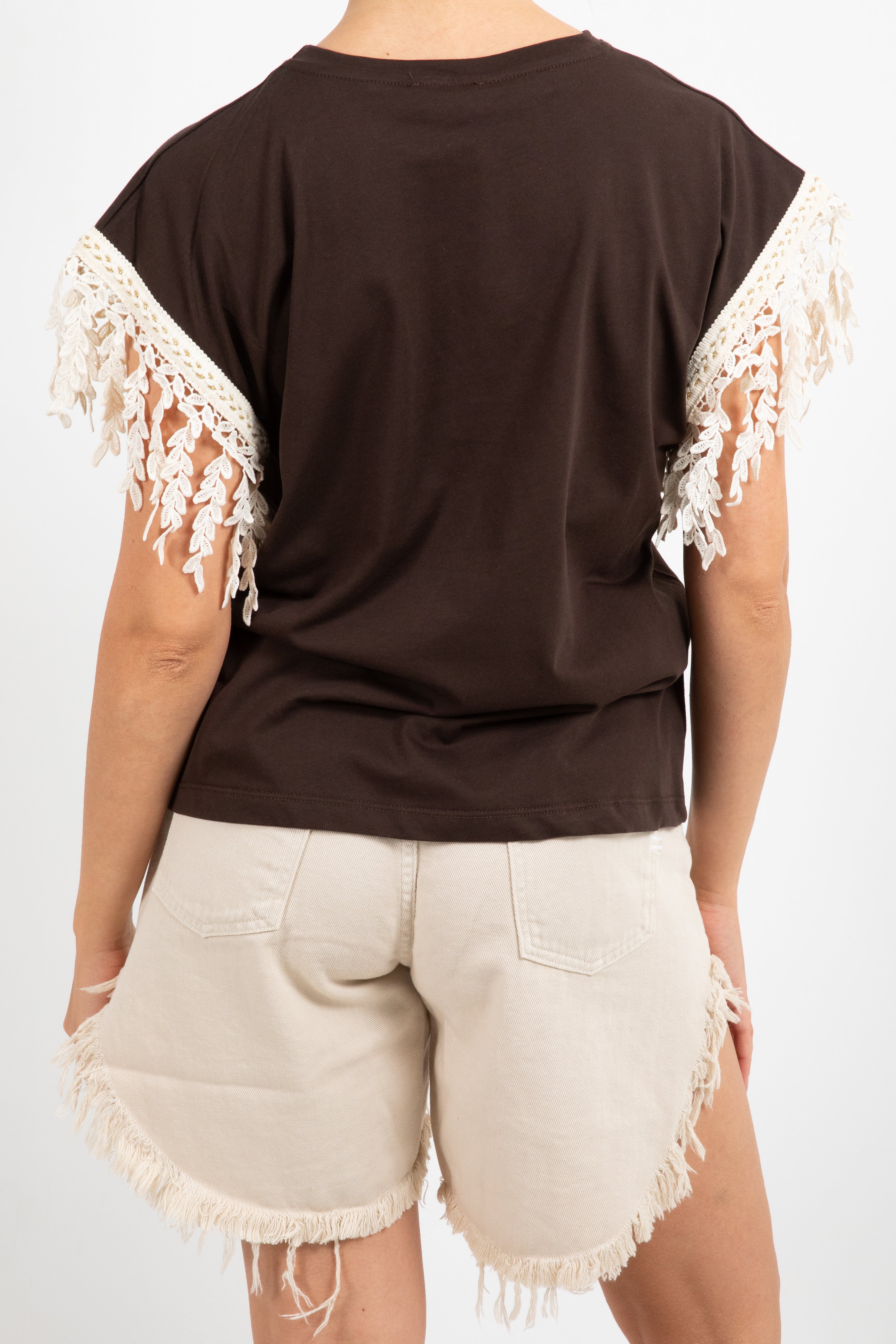 T-shirt con passamaneria e pizzo sulla manica Susy Mix