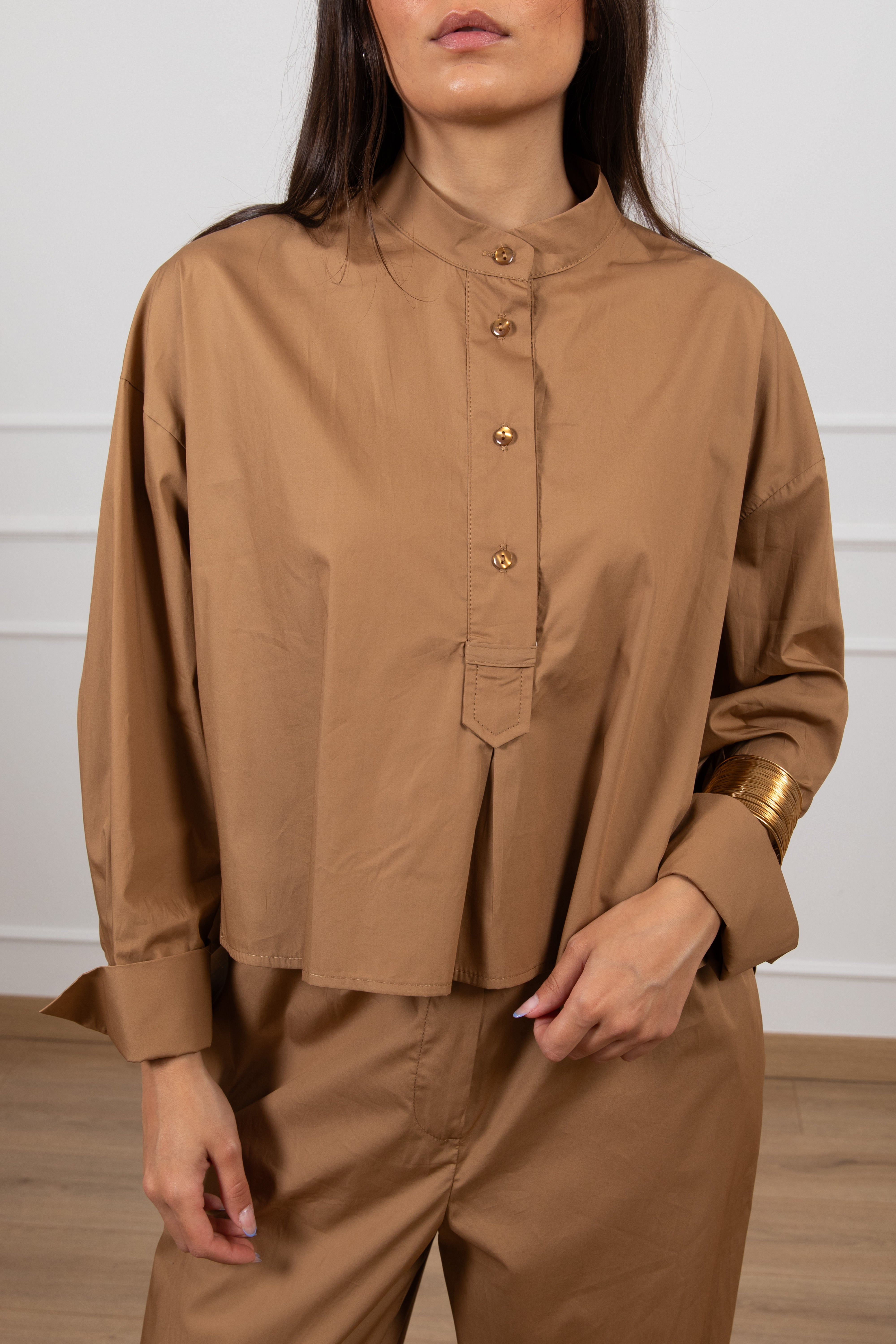 Camicia in cotone con collo alla coreana Tensione IN