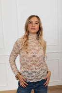 T-shirt in pizzo con collo alto variante beige Haveone