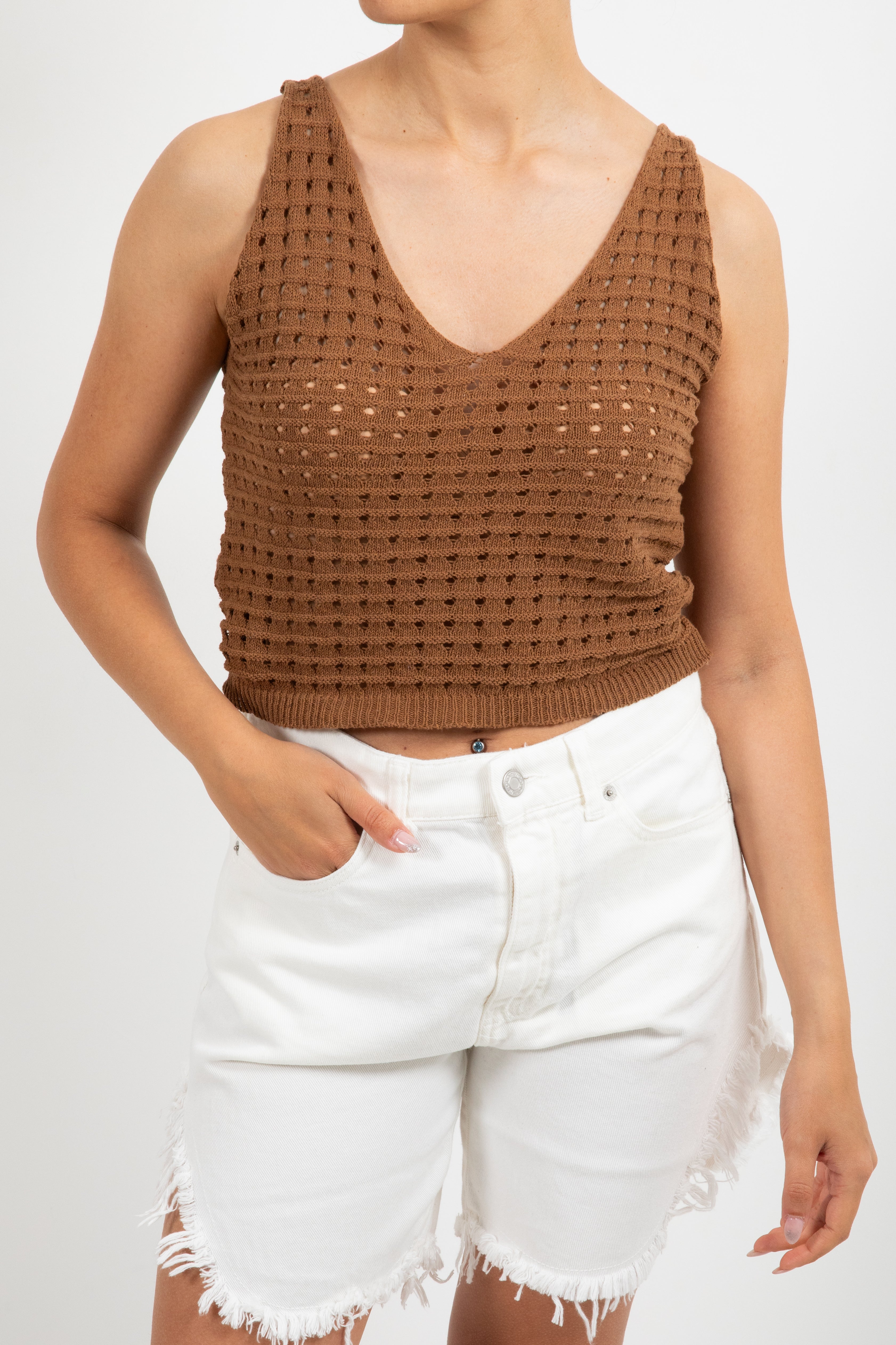 Top cropped crochet con scollo a "V" ViCOLO