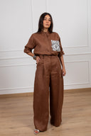 Pantalone barrel-fit in 100% lino con pinces Tensione IN