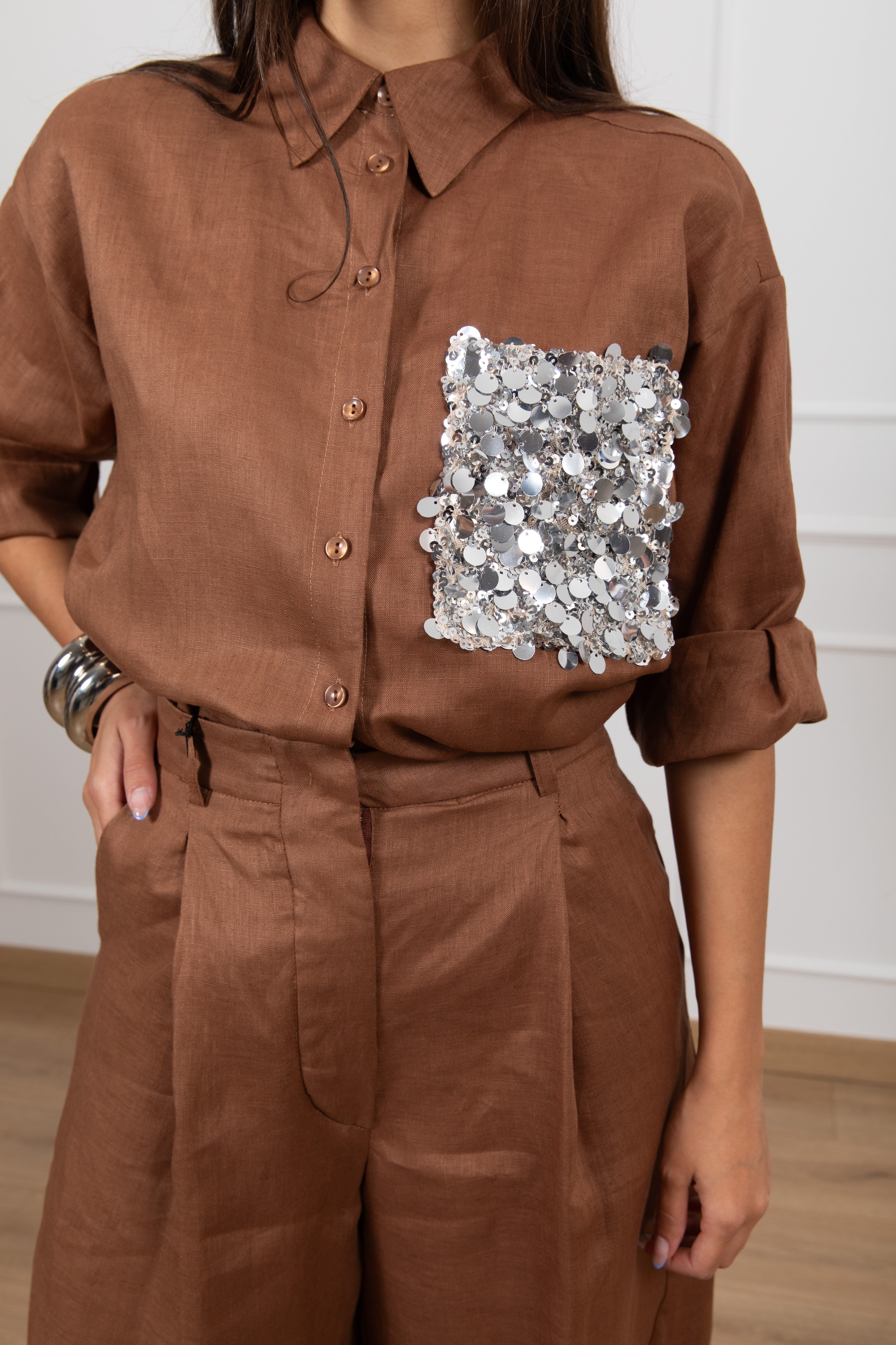 Camicia 100% lino con tasca paillettes Tensione IN