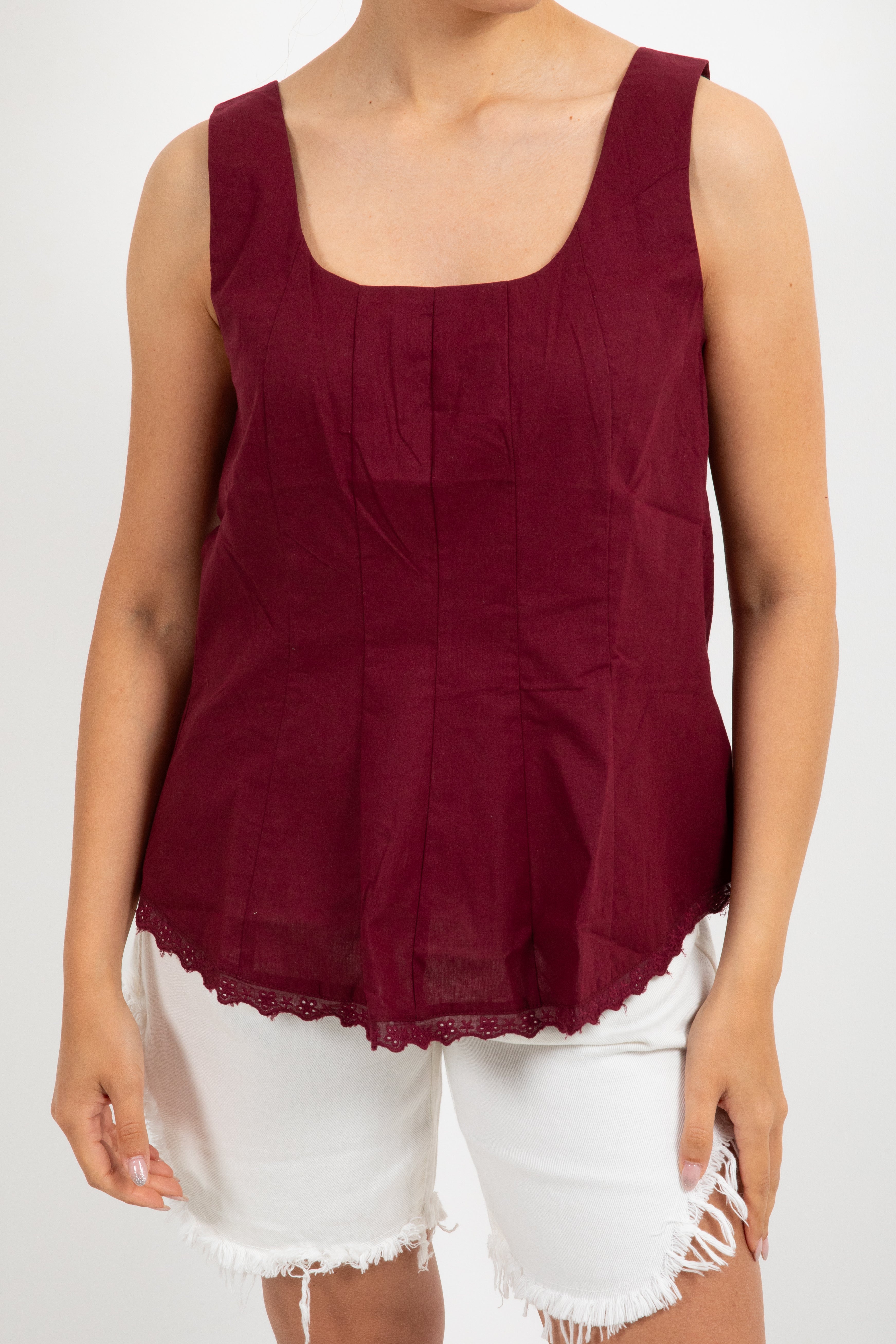 Top in cotone con fondo in pizzo sangallo Susy Mix