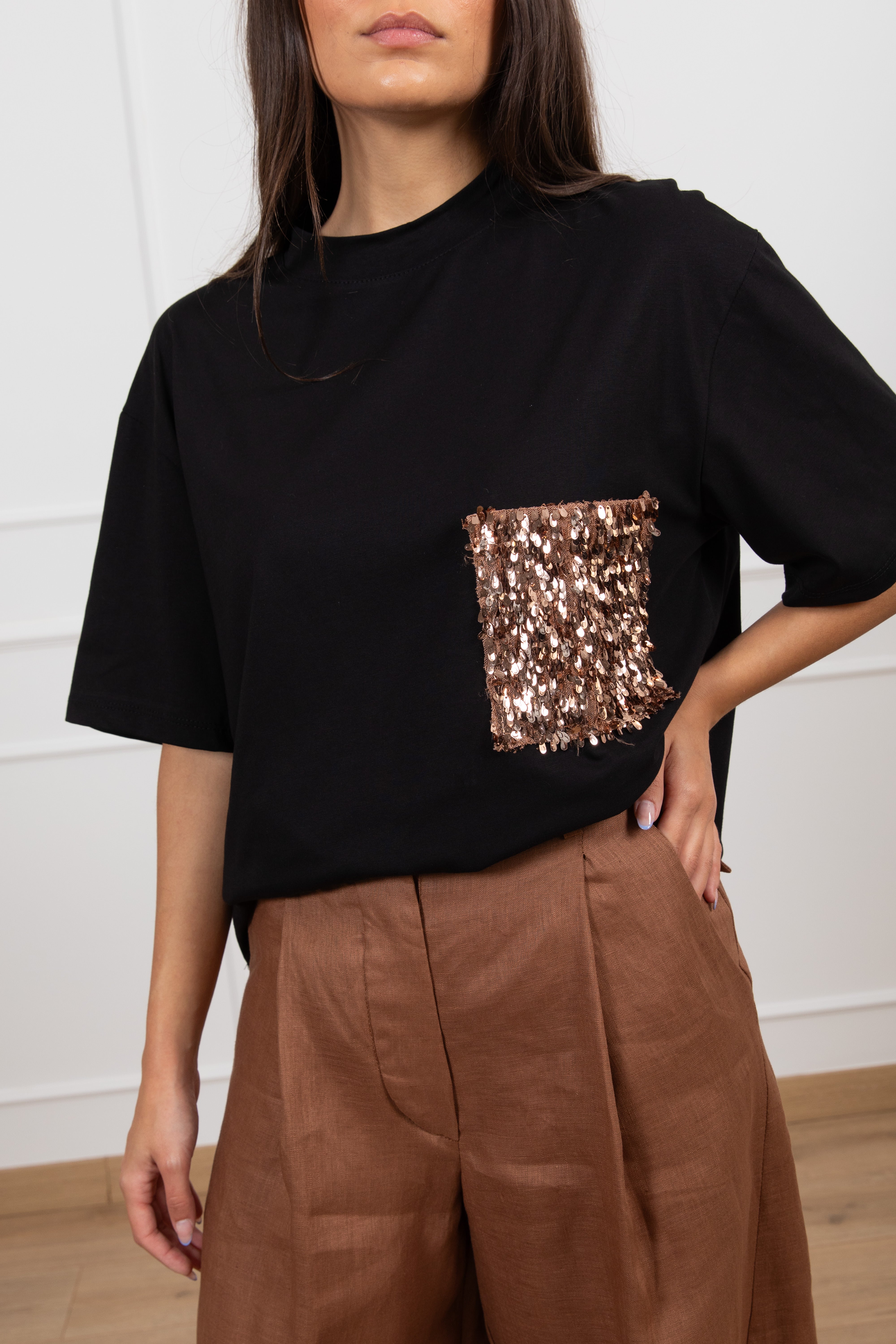 T-shirt tasca paillettes bronzo Tensione IN