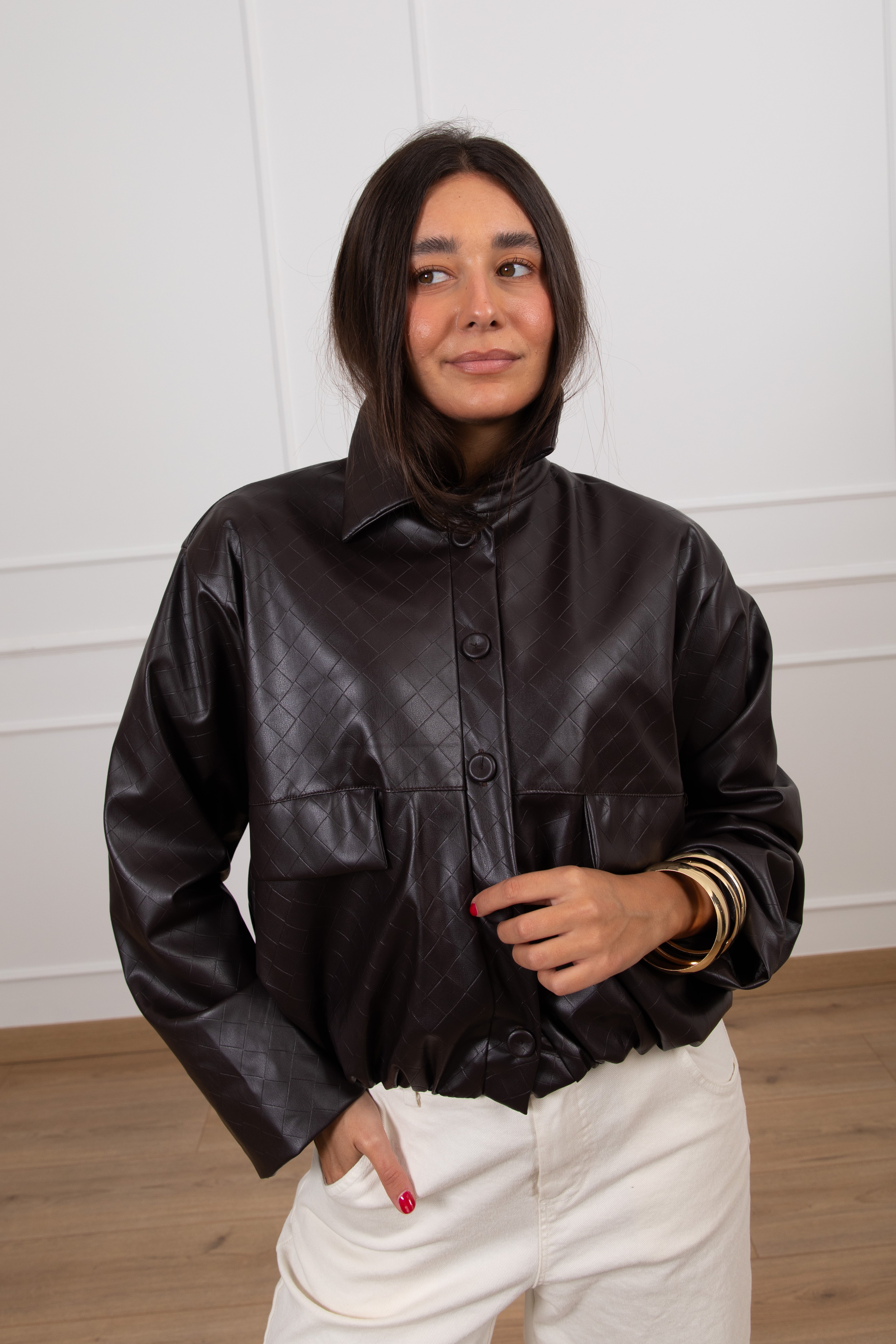 Bomber in eco-pelle intrecciata ViCOLO