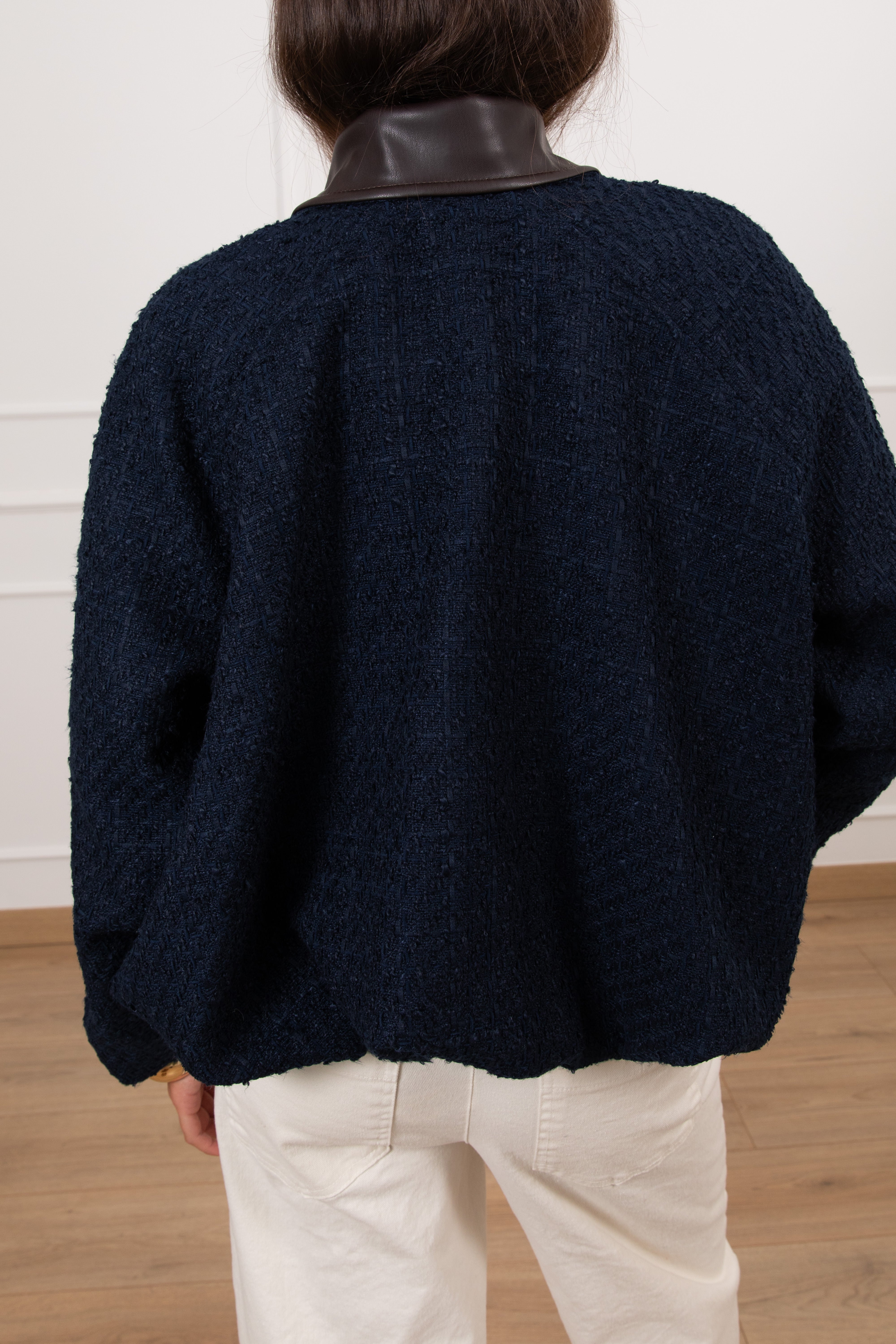 Bomber in tweed con colletto in eco-pelle Tensione IN