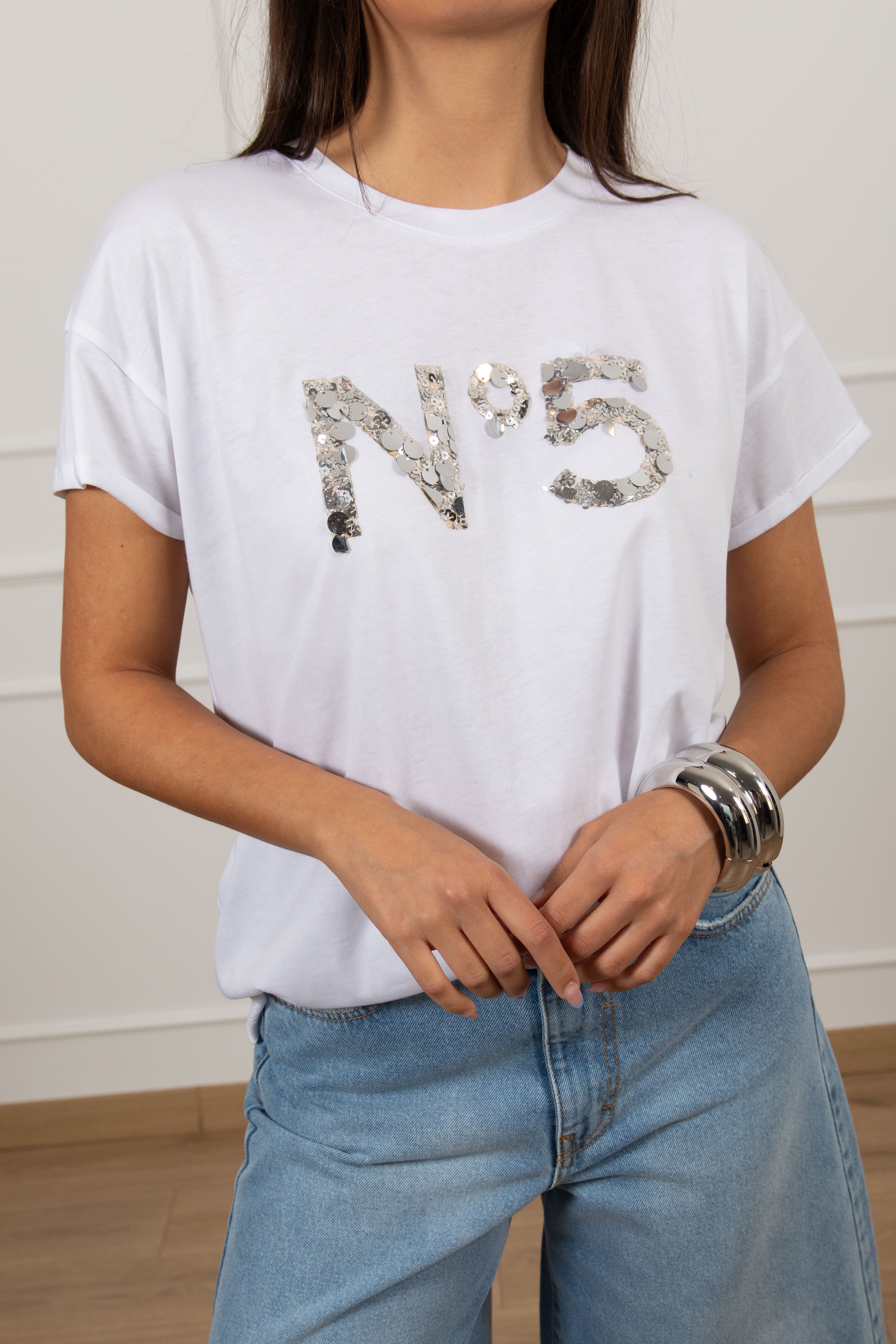 T-shirt "N 5" paillettes Tensione IN