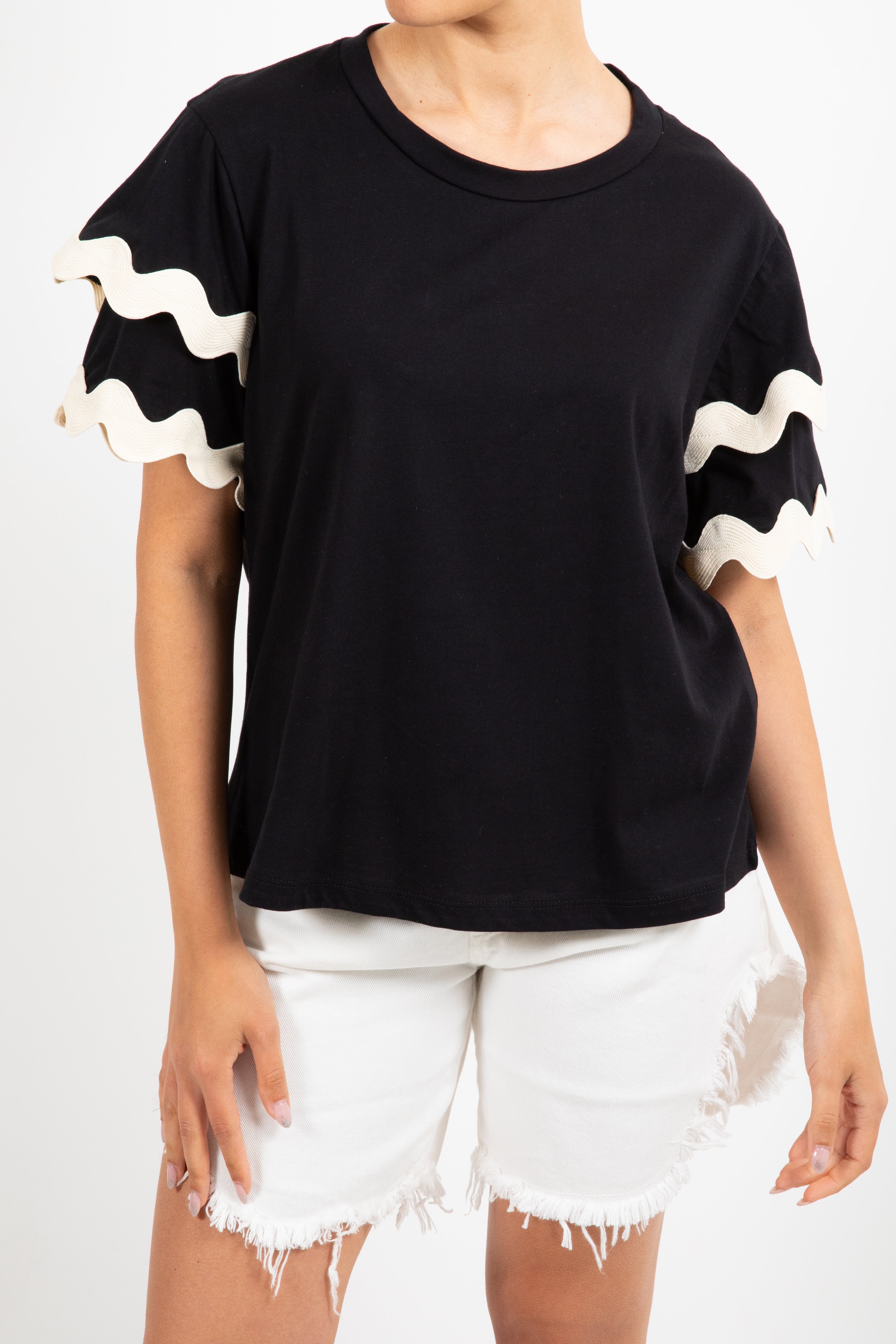 T-shirt con balza sulla manica e passamaneria onda Susy Mix