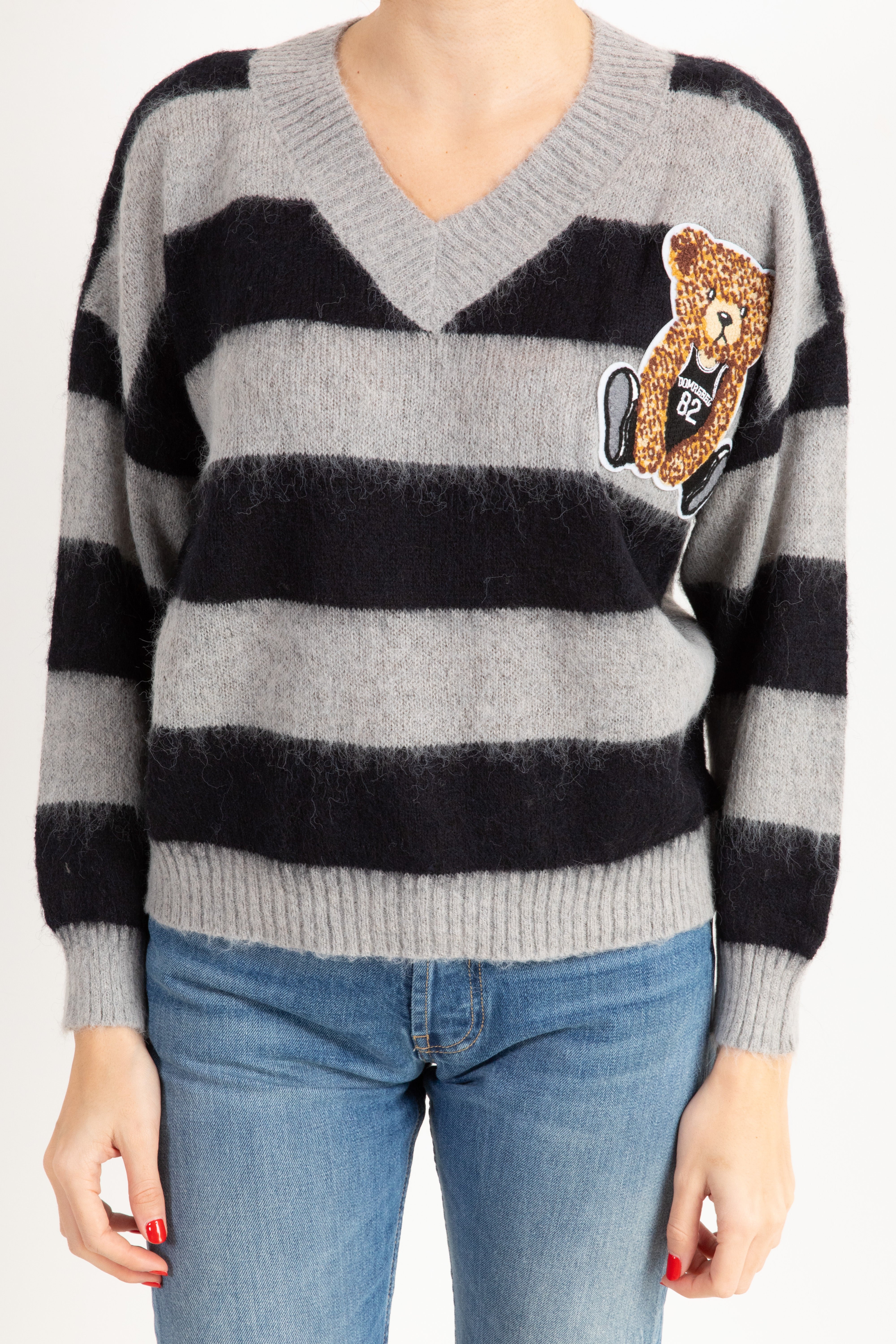 Pull scollo a "V" con patch teddy Susy Mix