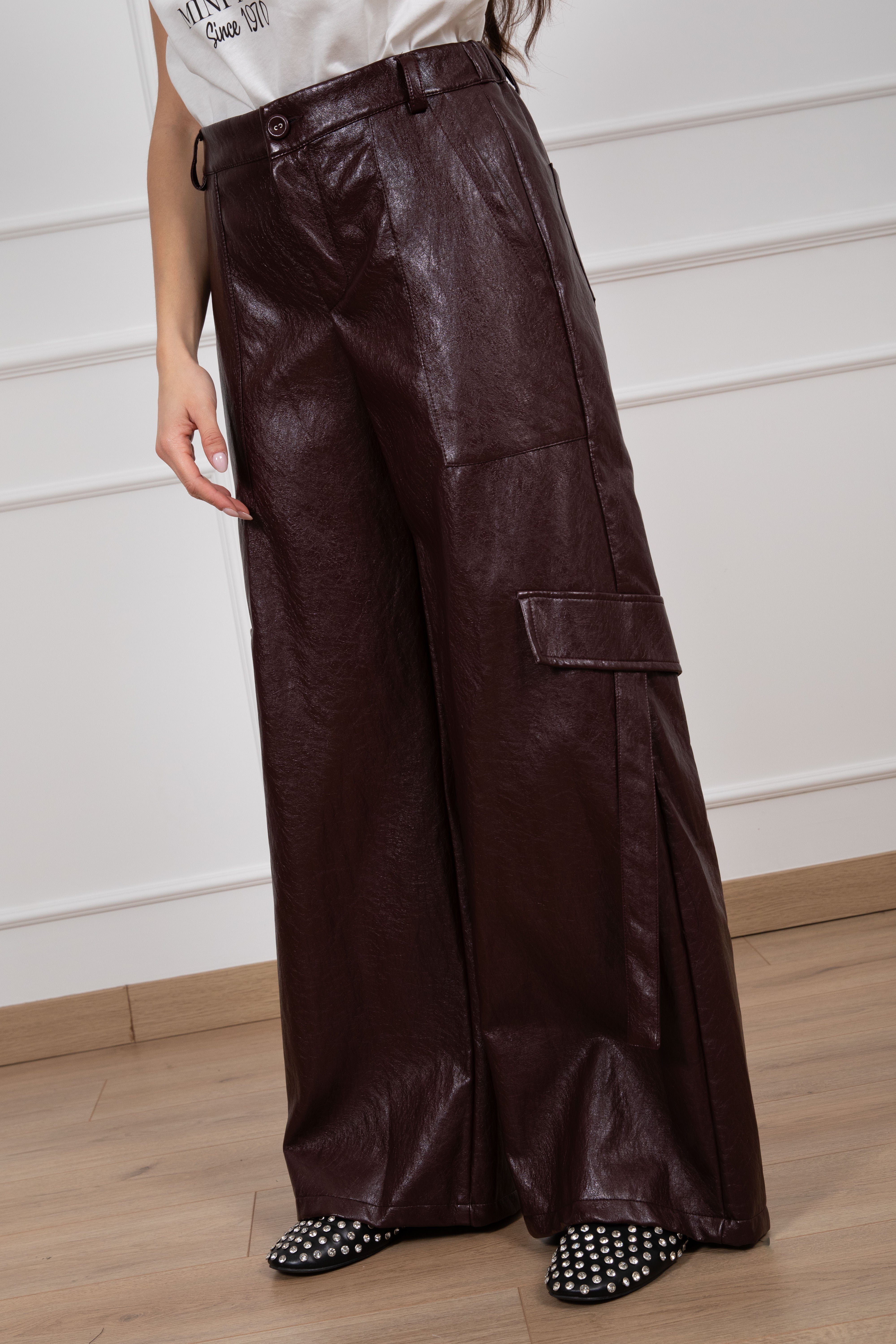 Pantalone cargo in eco-pelle lucida Tensione IN