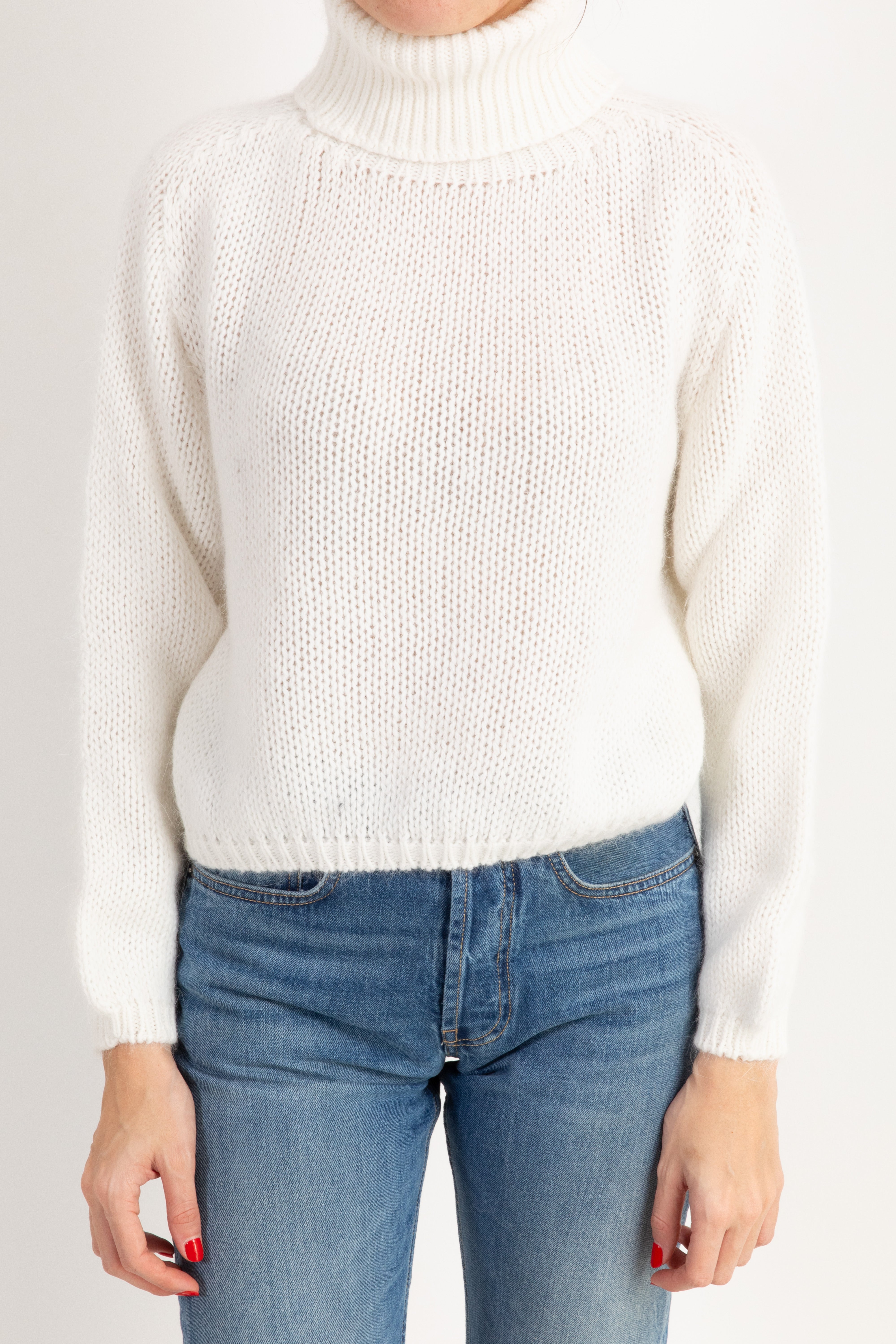 Pull cropped a collo alto in angora e lana ViCOLO