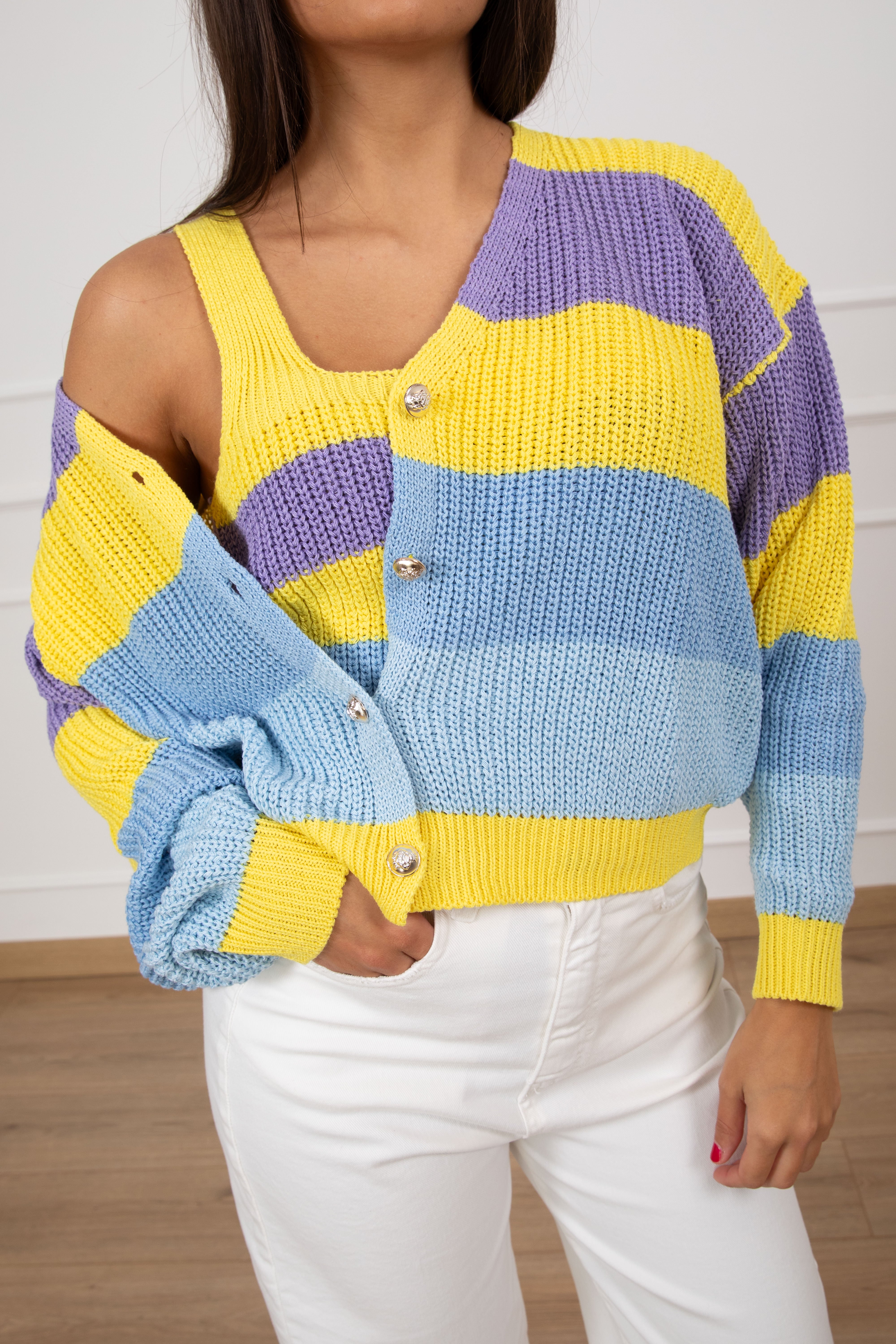 Cardigan punto pannocchia a righe Susy Mix