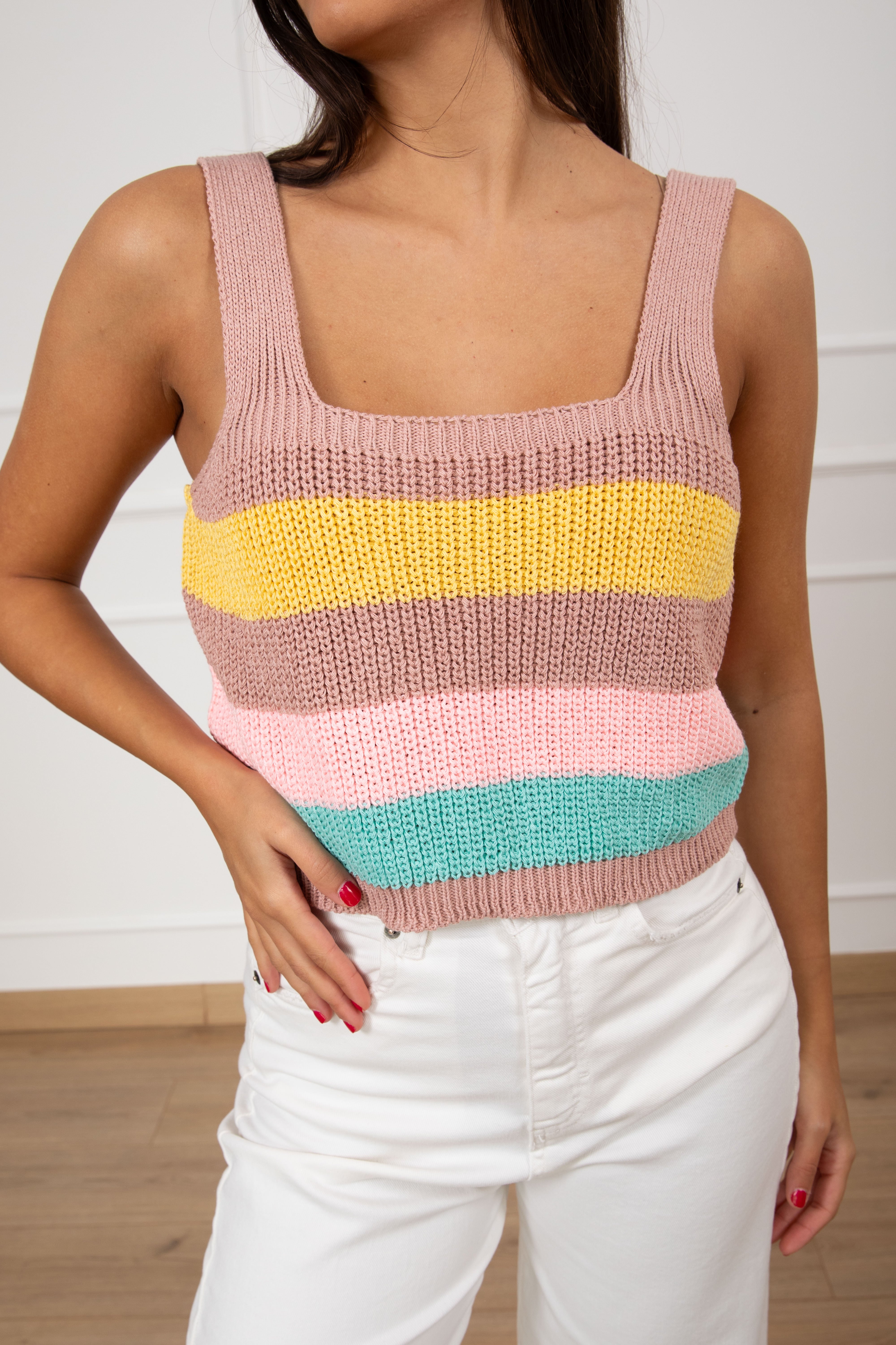 Top cropped punto pannocchia a righe Susy Mix