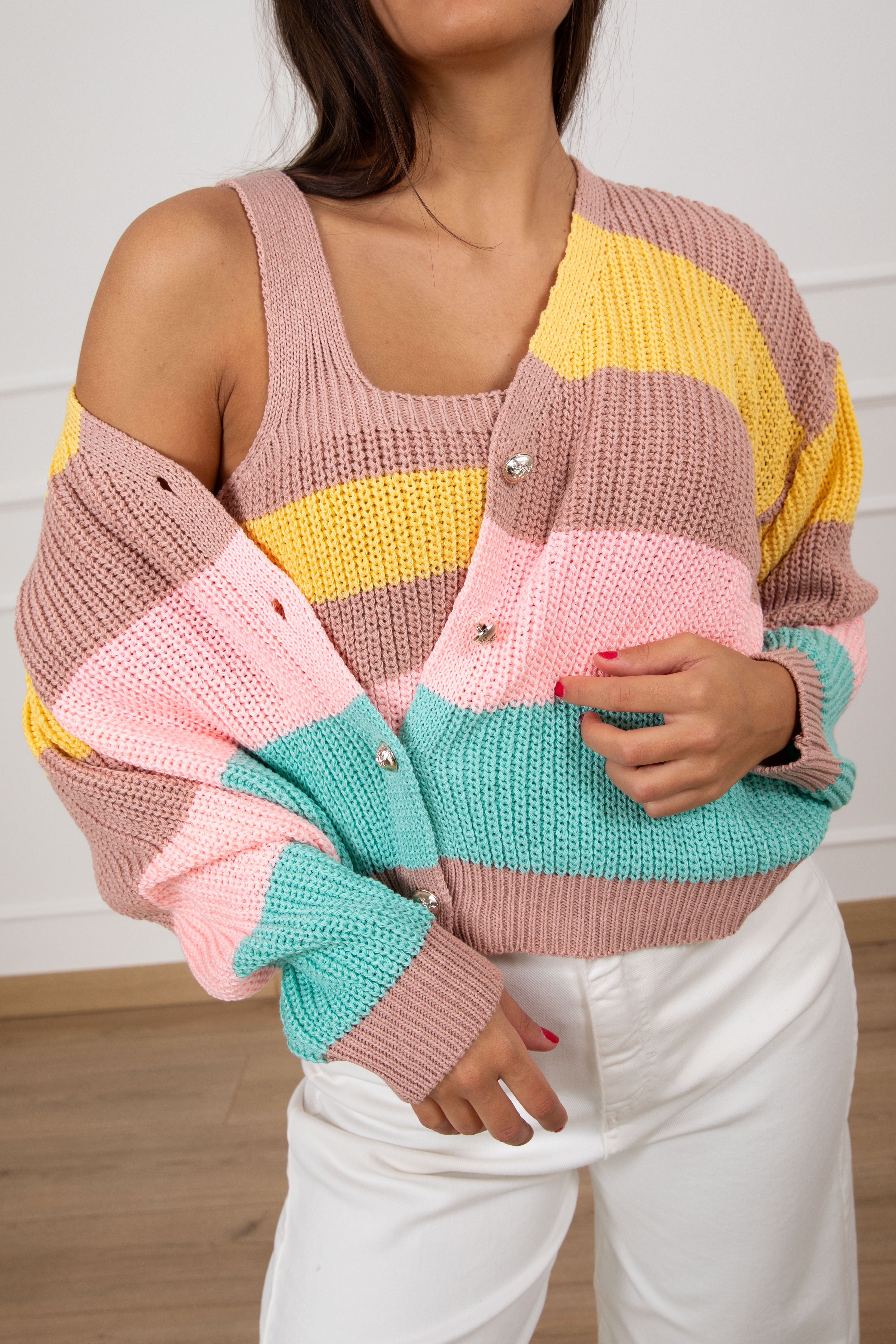 Cardigan punto pannocchia a righe Susy Mix