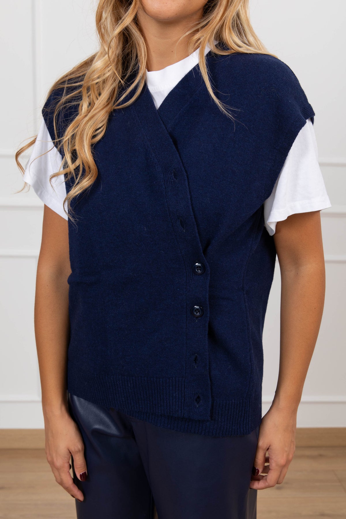 Gilet in lana e cashmere con doppia abbottonatura variante blu Susy Mix