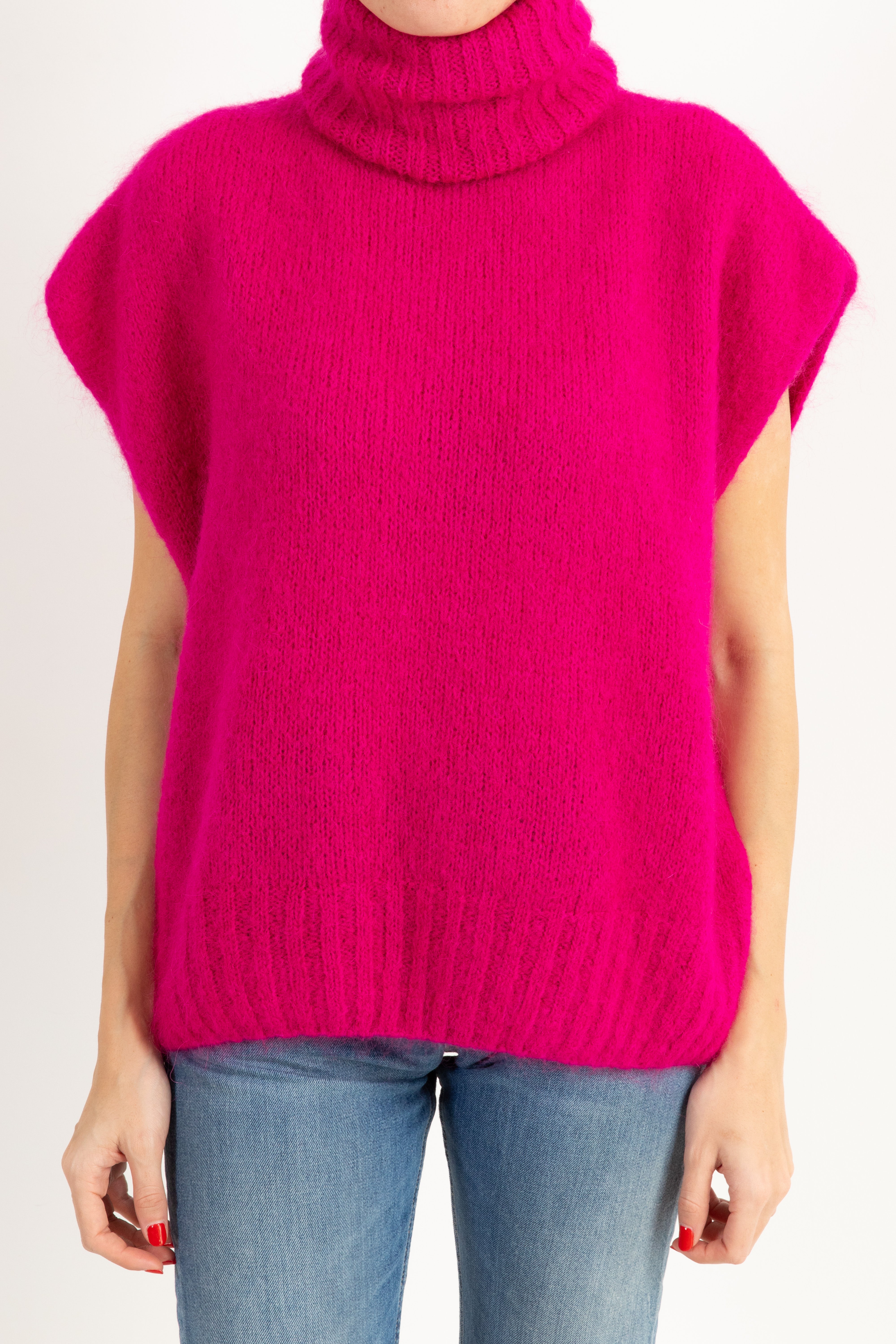 Maglia smanicata a collo alto in mohair Dixie