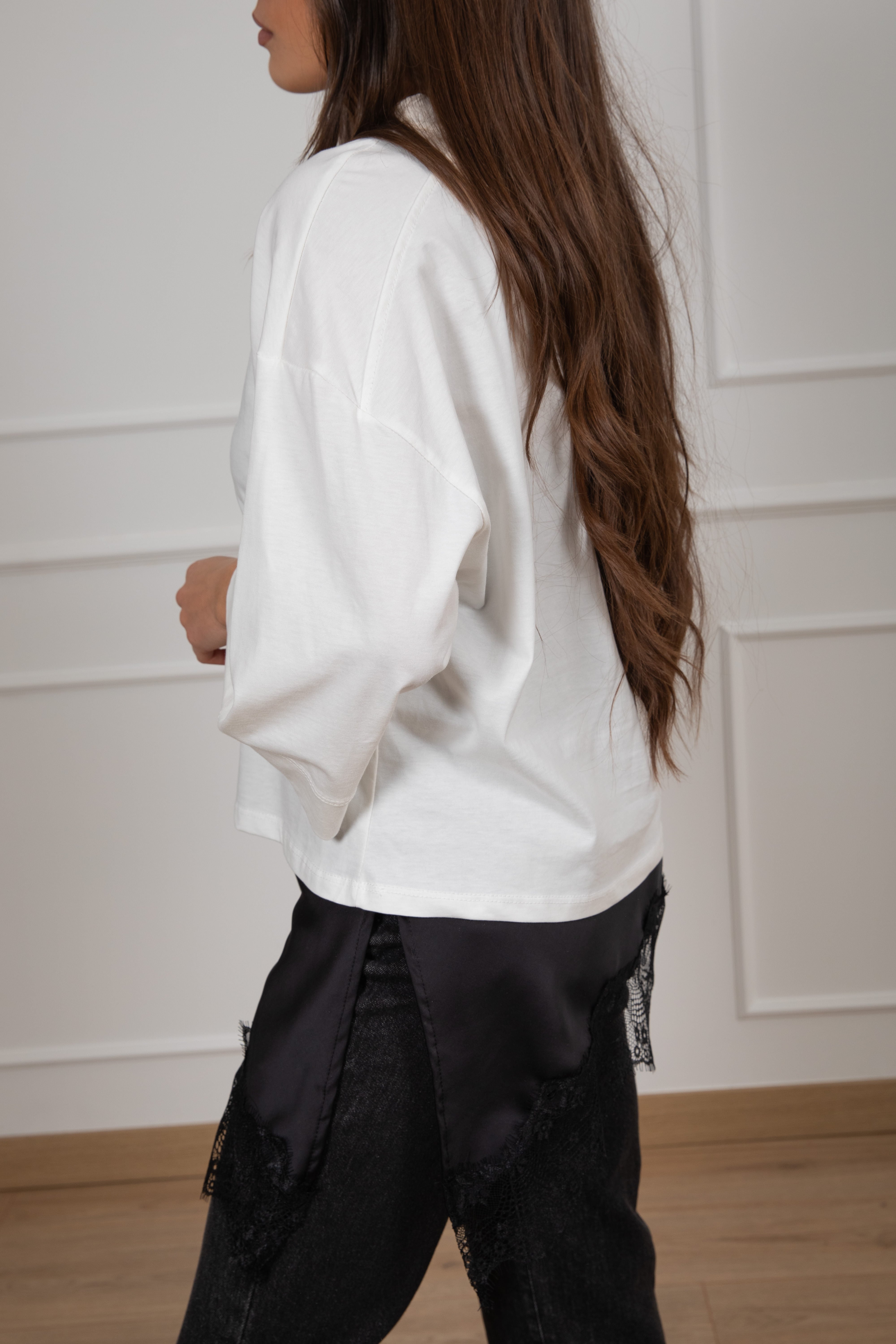 T-shirt manica 3/4 con top in pizzo Tensione IN