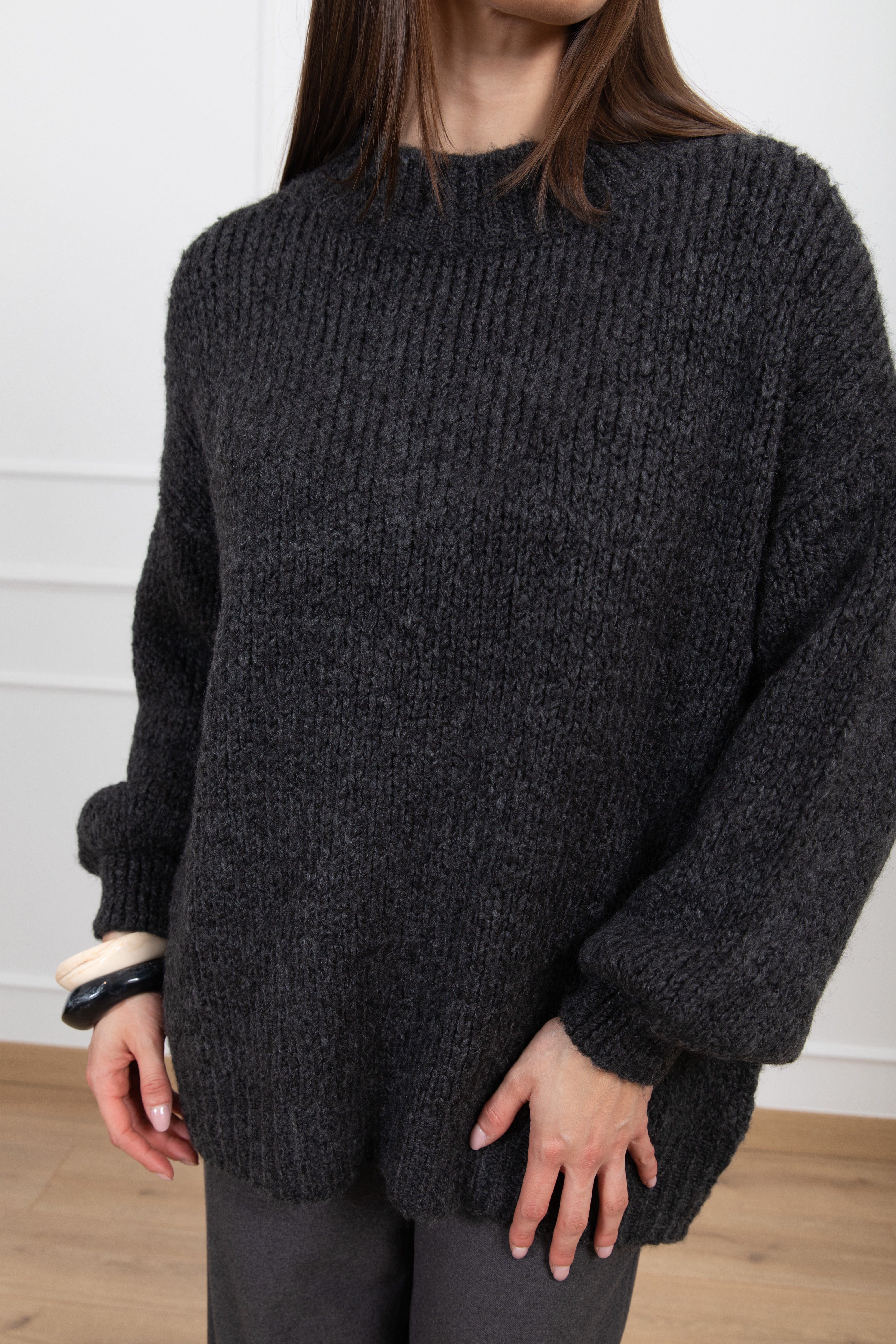 Maxi-pull in lana grossa con inserto in pizzo Dixie