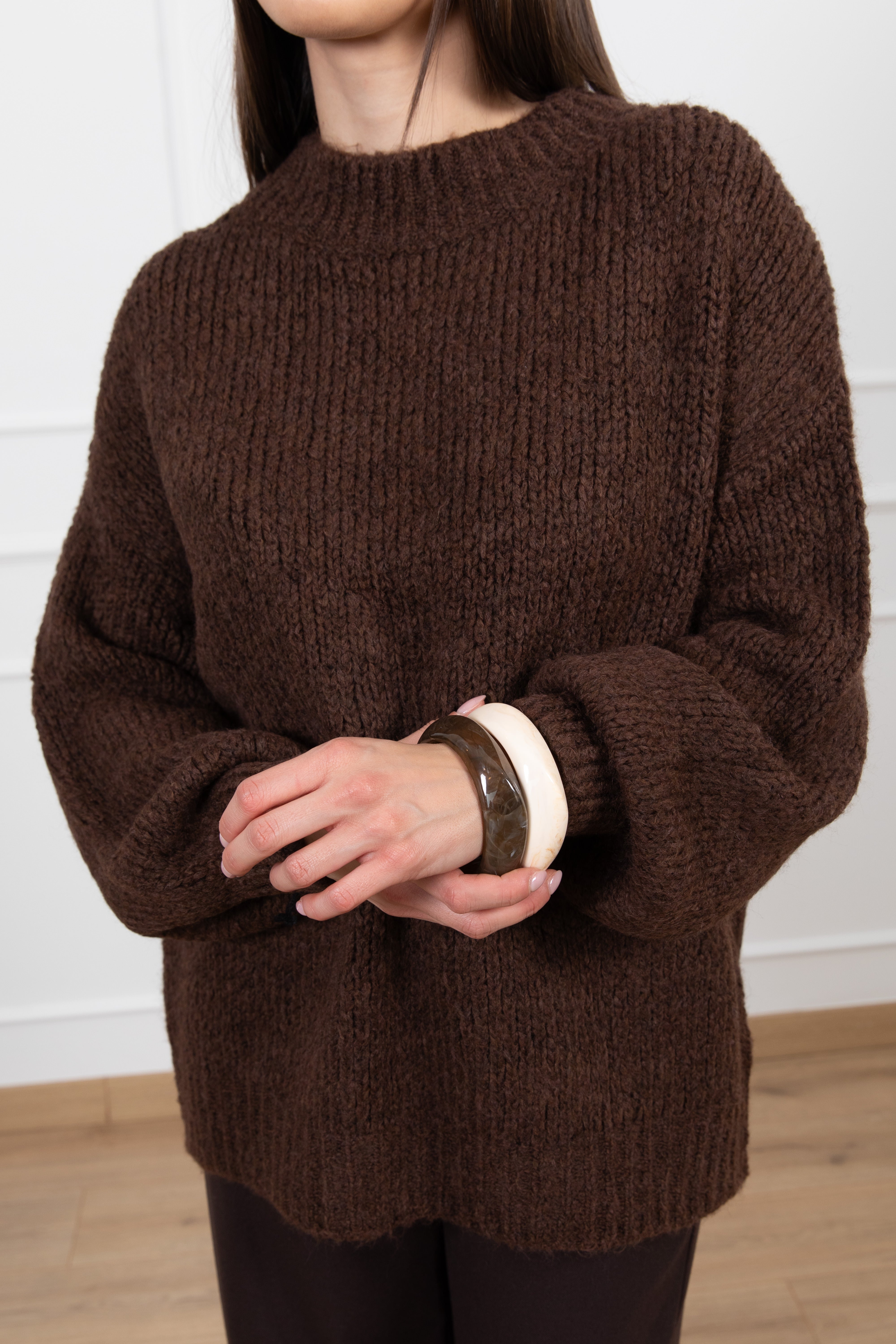 Maxi-pull in lana grossa con inserto in pizzo Dixie