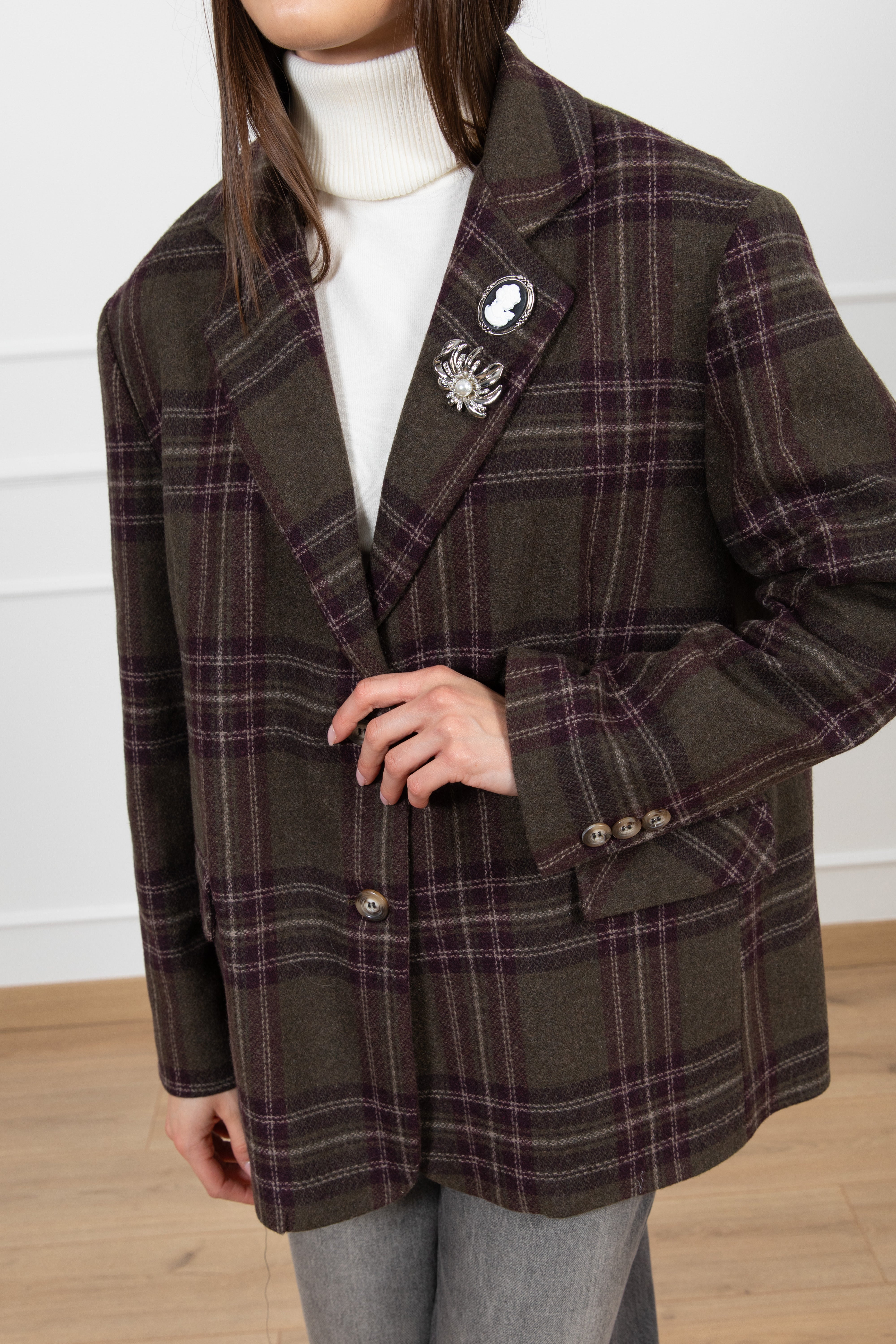 Giacca over-size check con spille Dixie