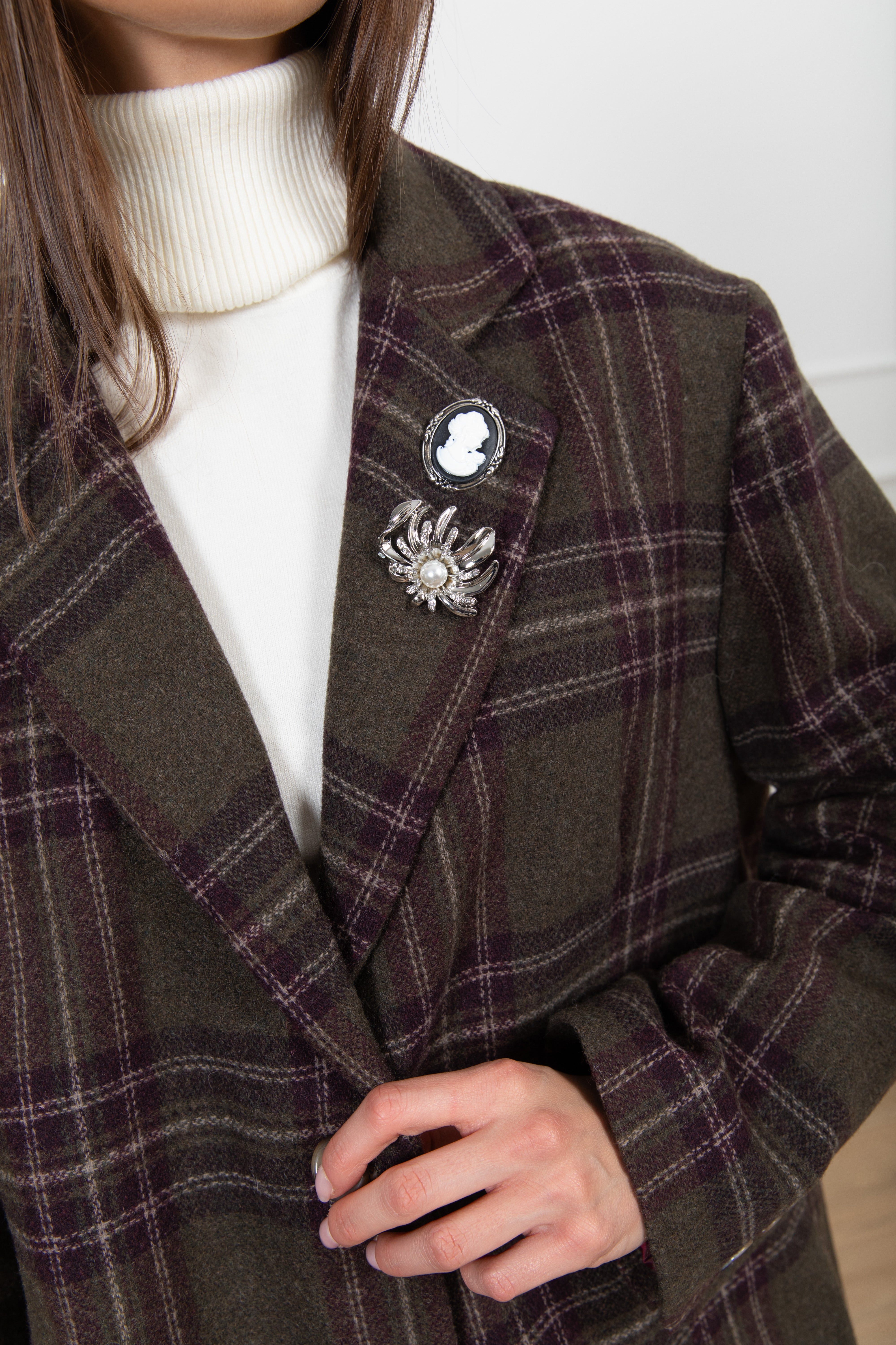 Giacca over-size check con spille Dixie