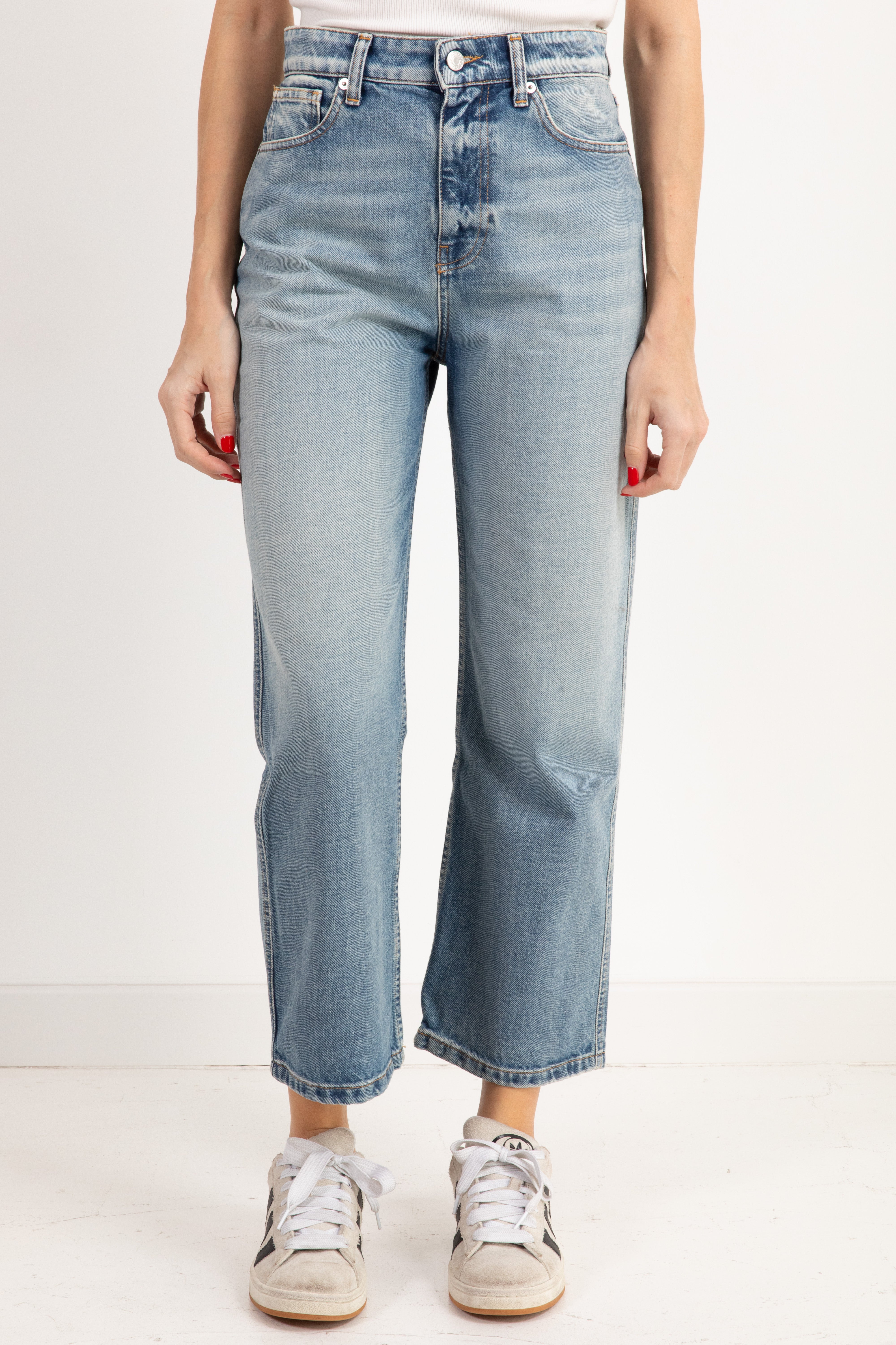 Jeans "Kate" straight cropped fit lavaggio medio ViCOLO