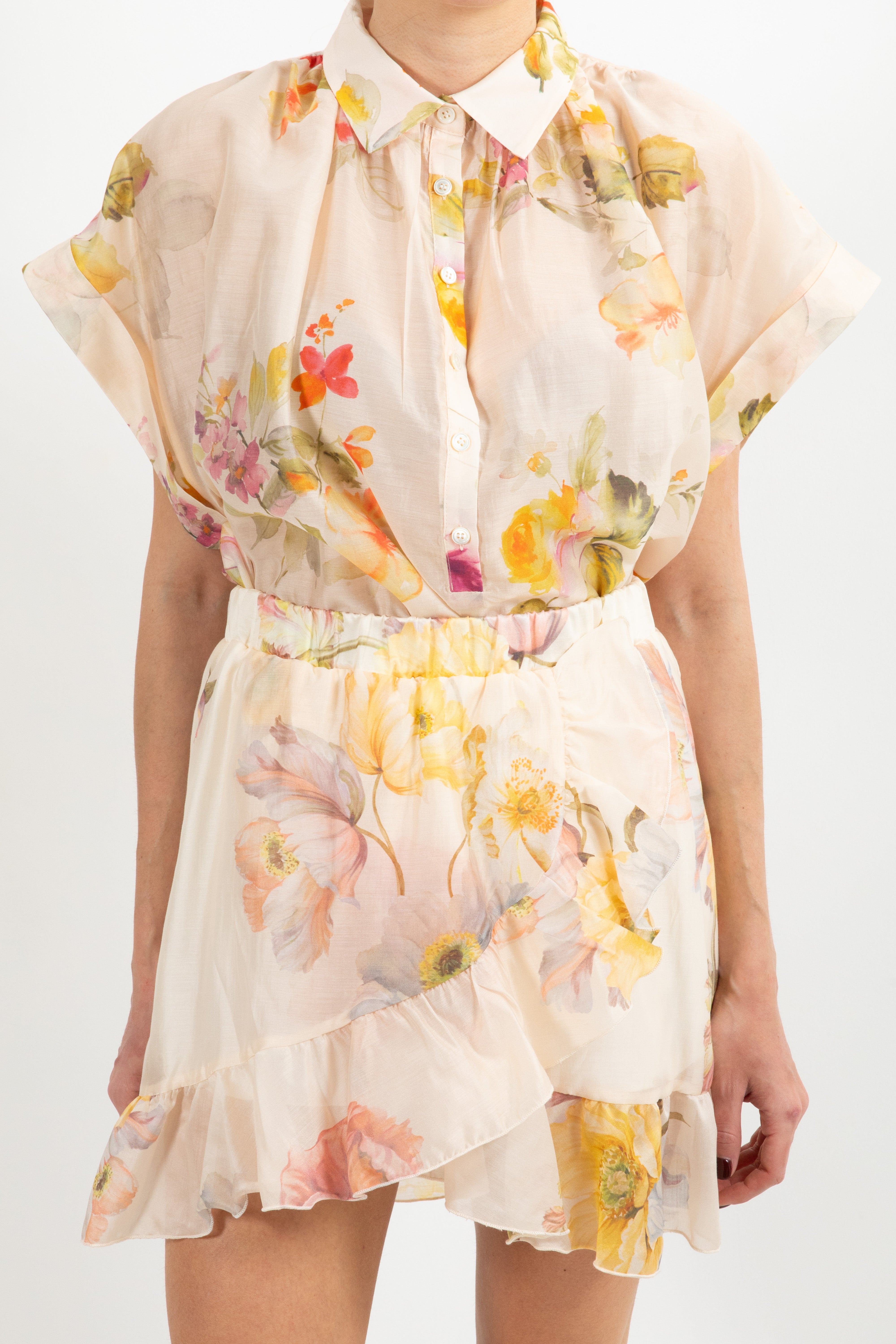 Camicia a manica corta in lyocell fantasia flowers ViCOLO