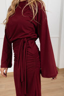 Abito t-shirt lungo con nodo e manica ampia variante bordeaux Haveone