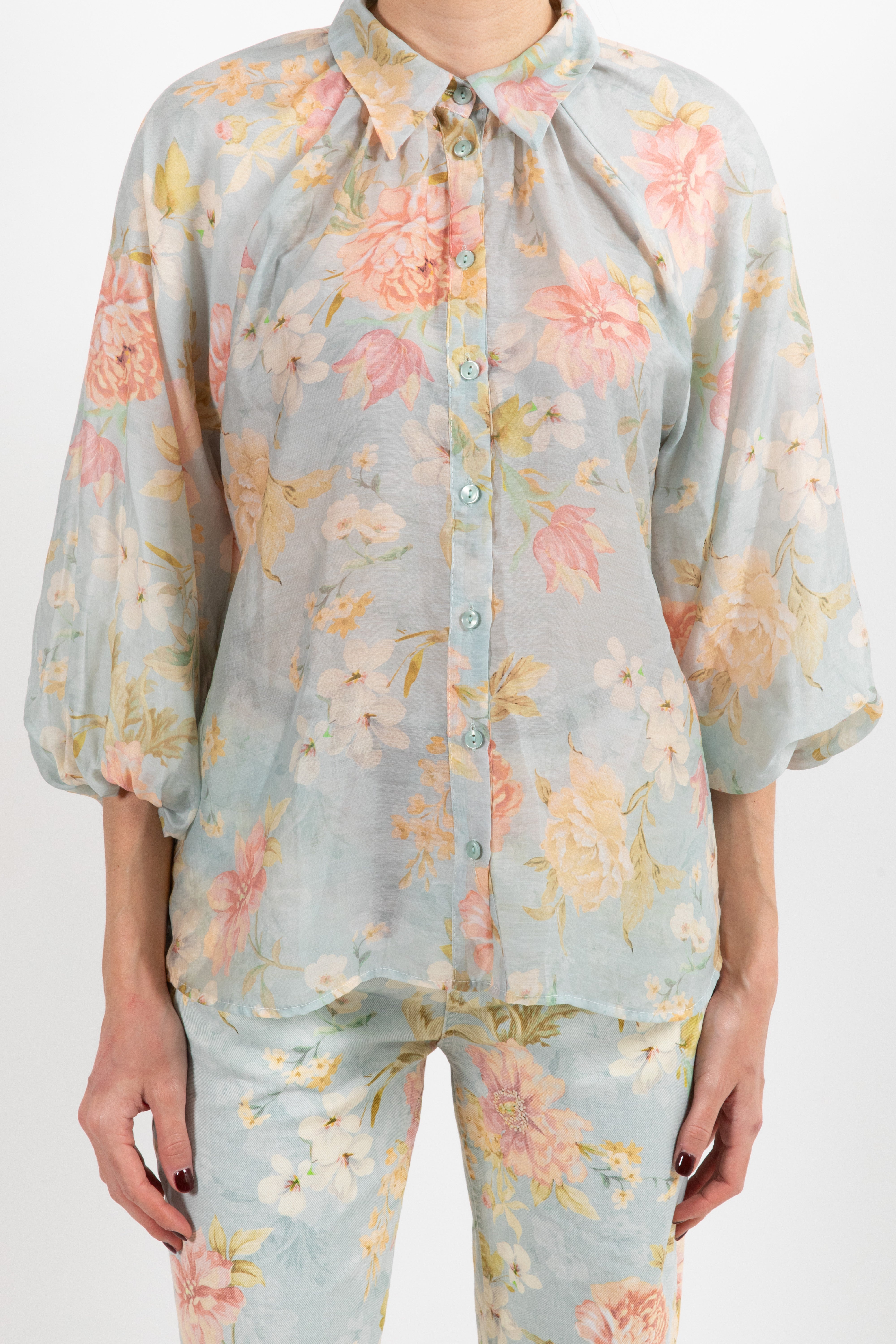 Camicia manica palloncino fantasia romance celeste Tensione IN