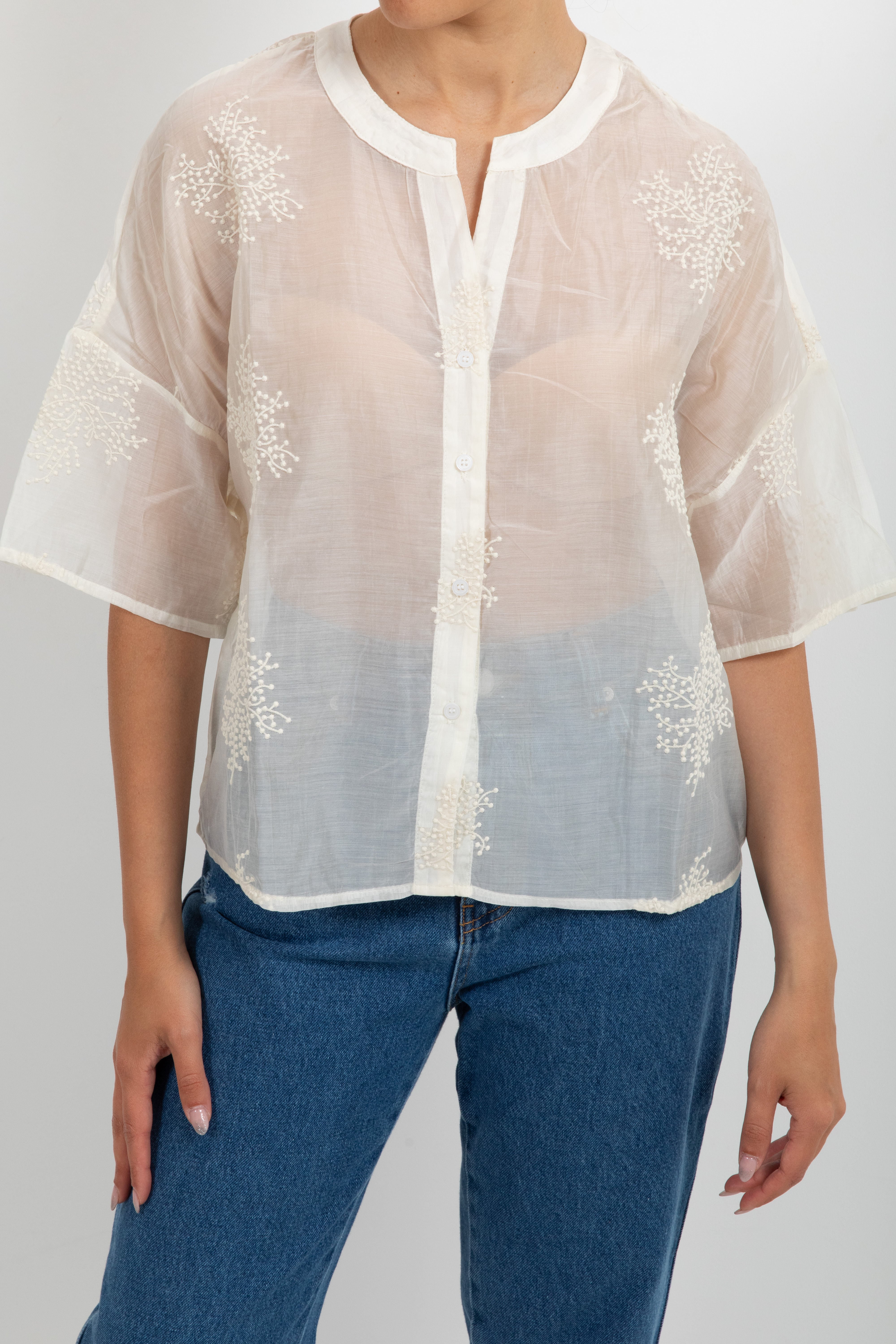 Camicia a manica corta con ricamo fiore Susy Mix