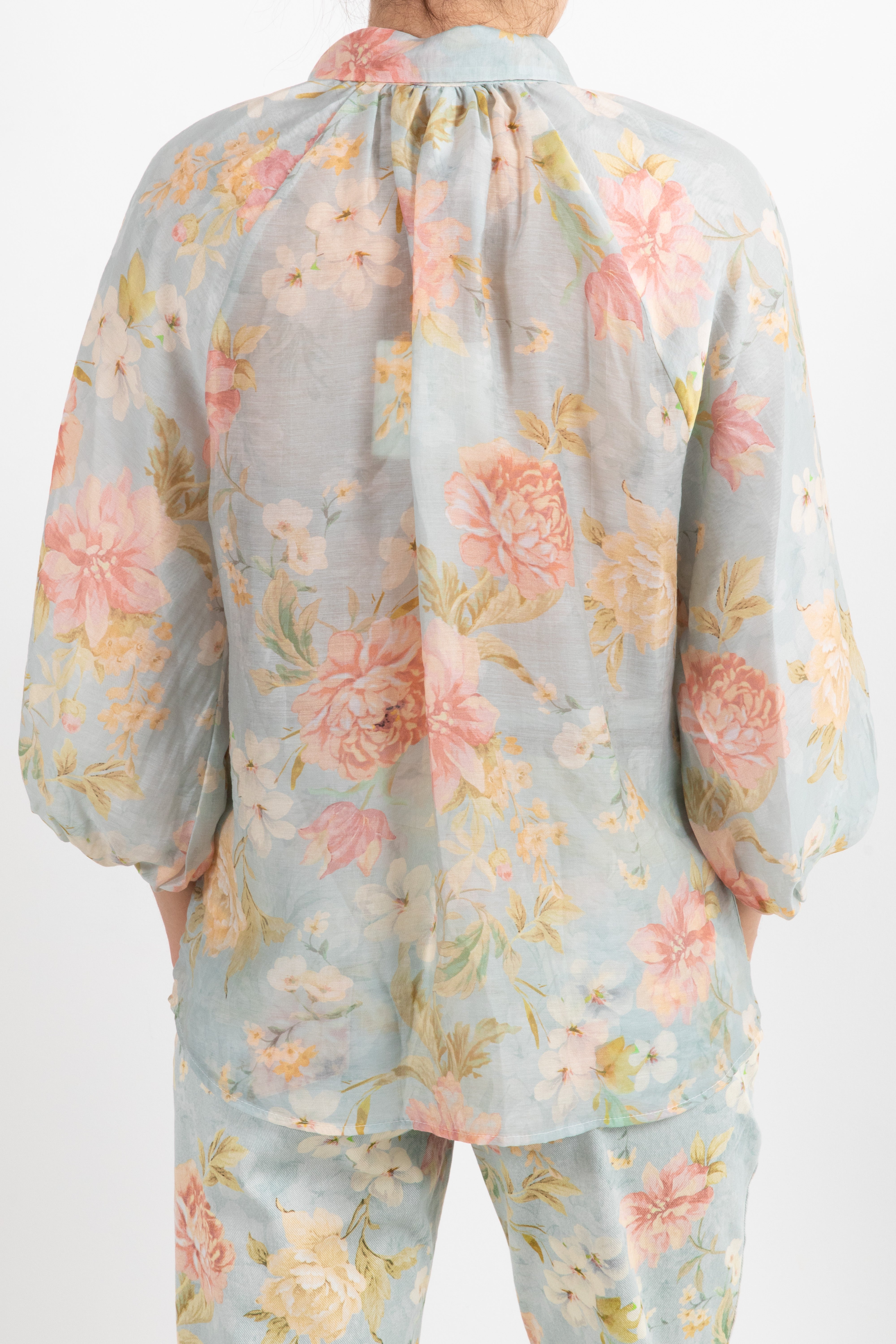 Camicia manica palloncino fantasia romance celeste Tensione IN