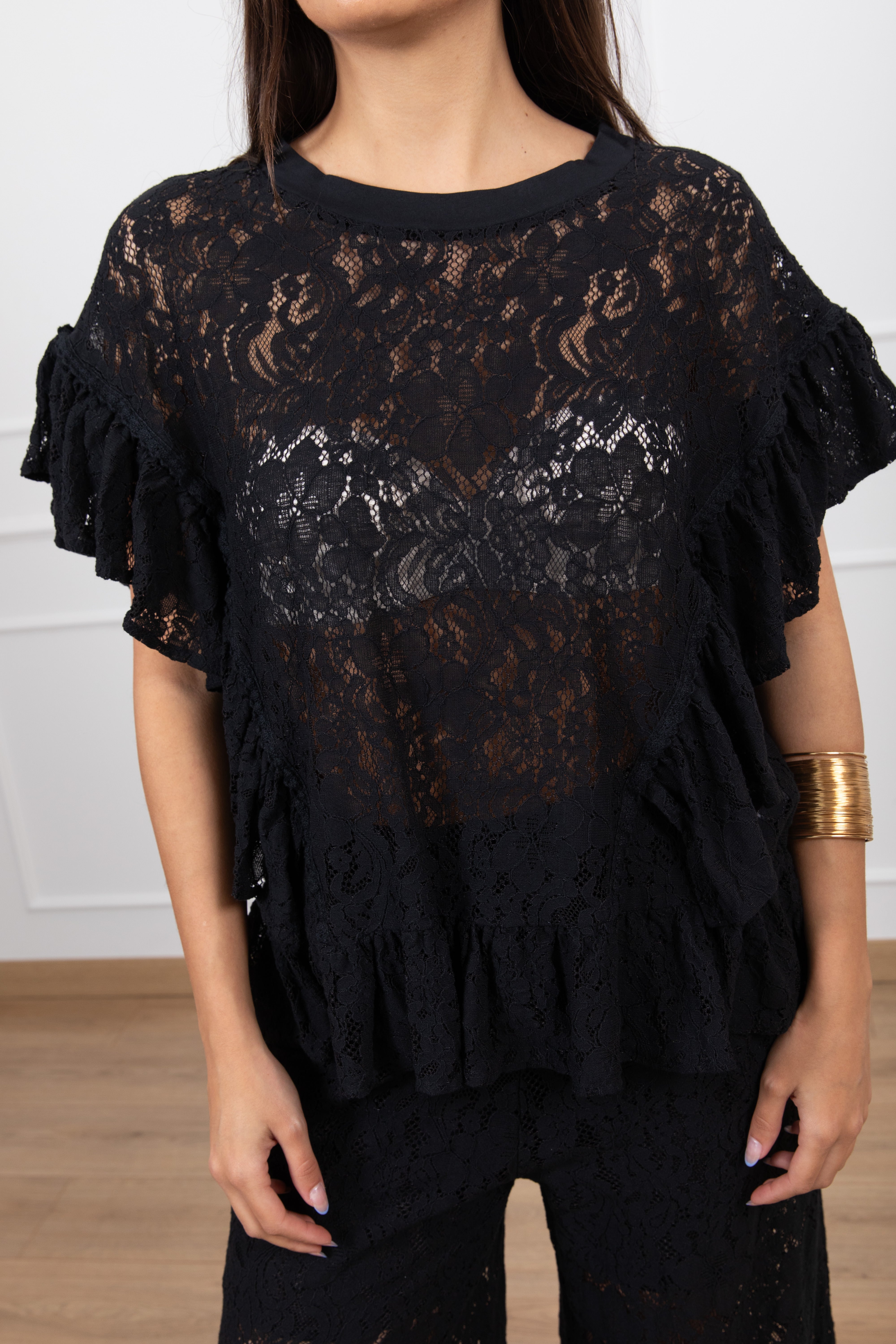 Blusa in pizzo con volant Susy Mix