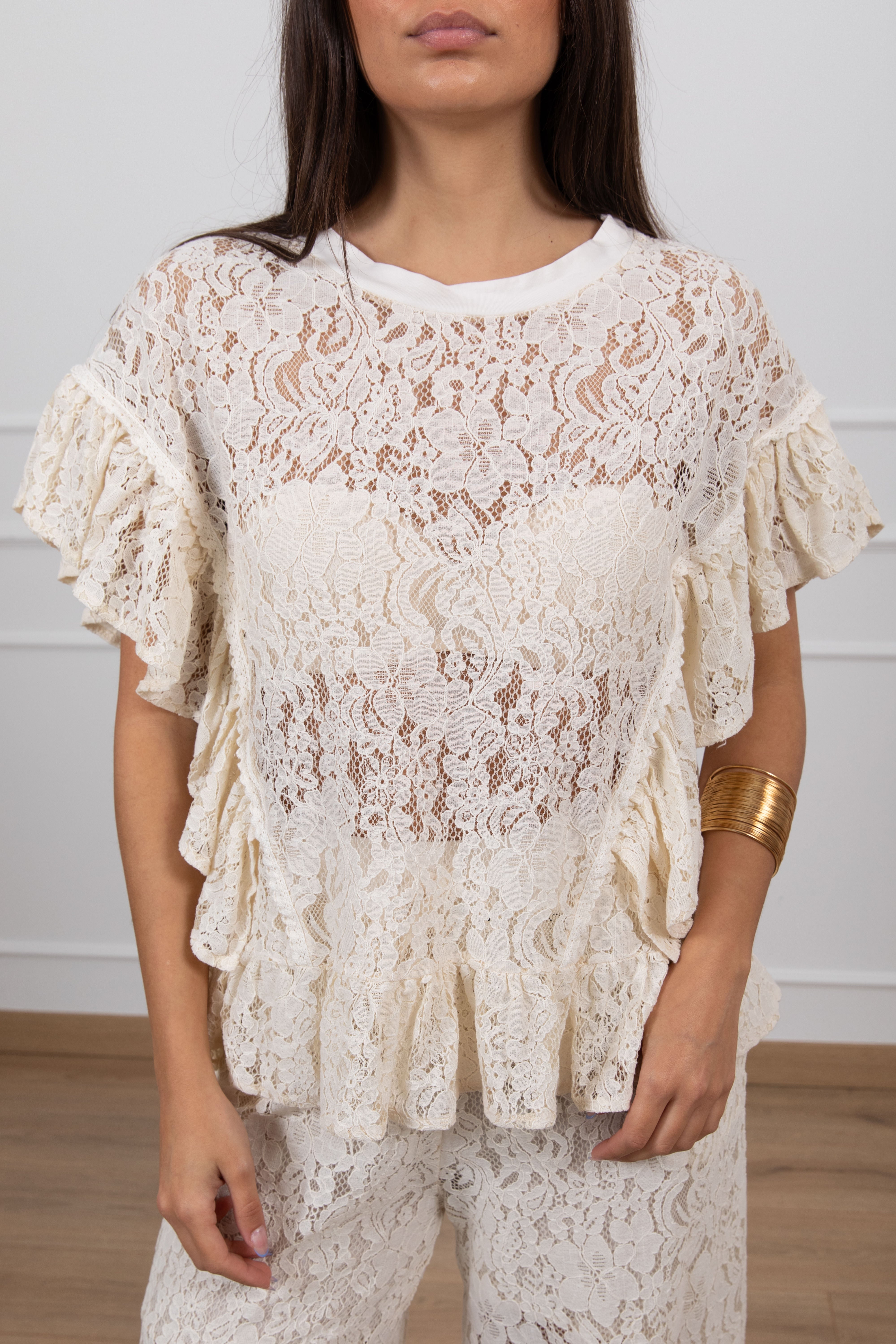 Blusa in pizzo con volant Susy Mix