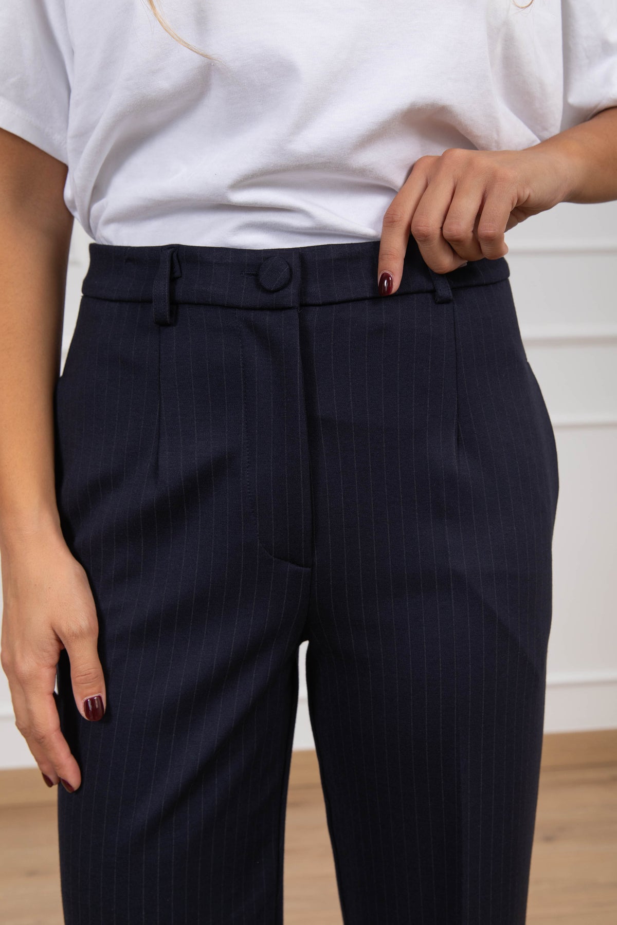 Pantalone gessato in punto milano variante blu ViCOLO