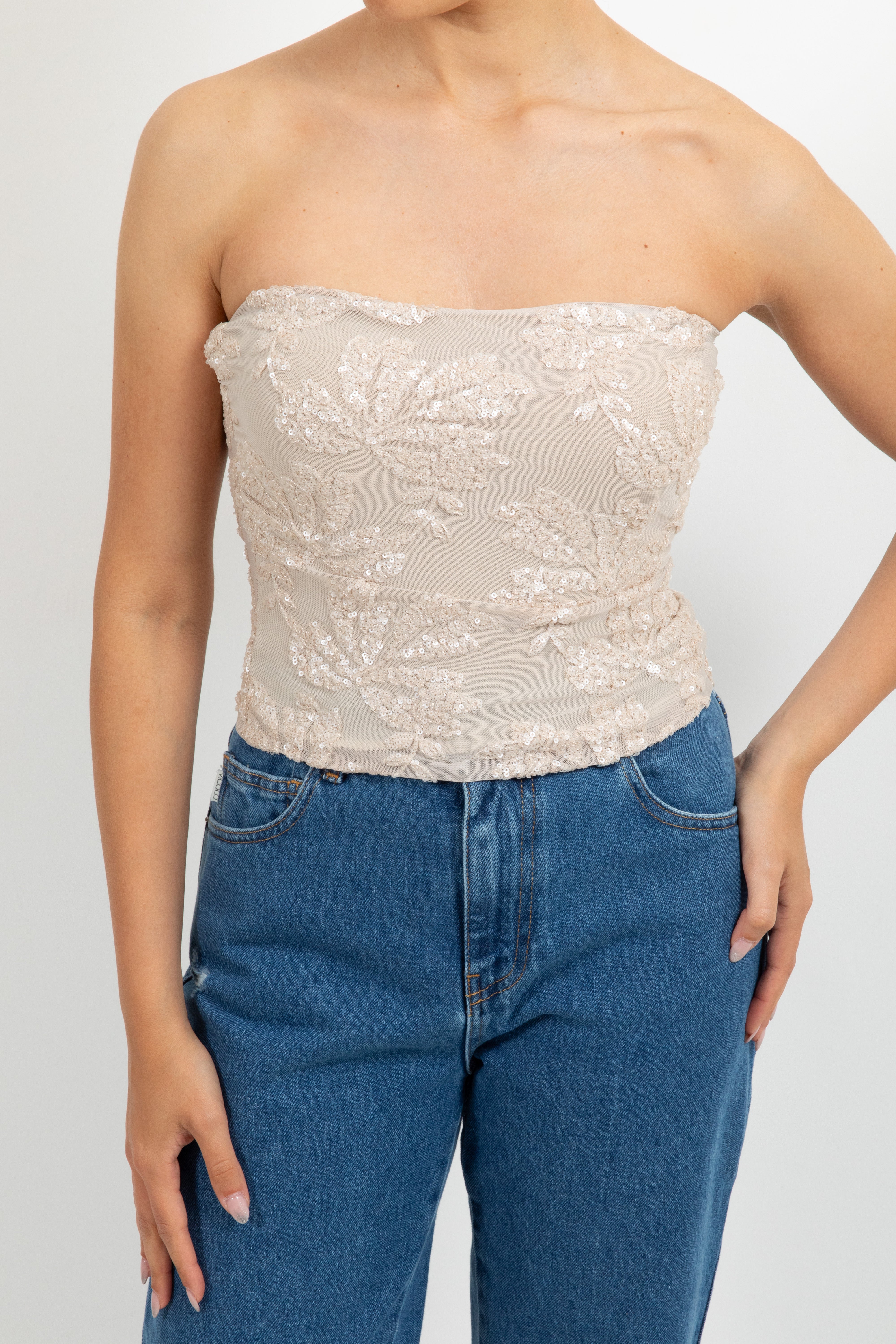 Top a fascia con ricamo paillettes Susy Mix