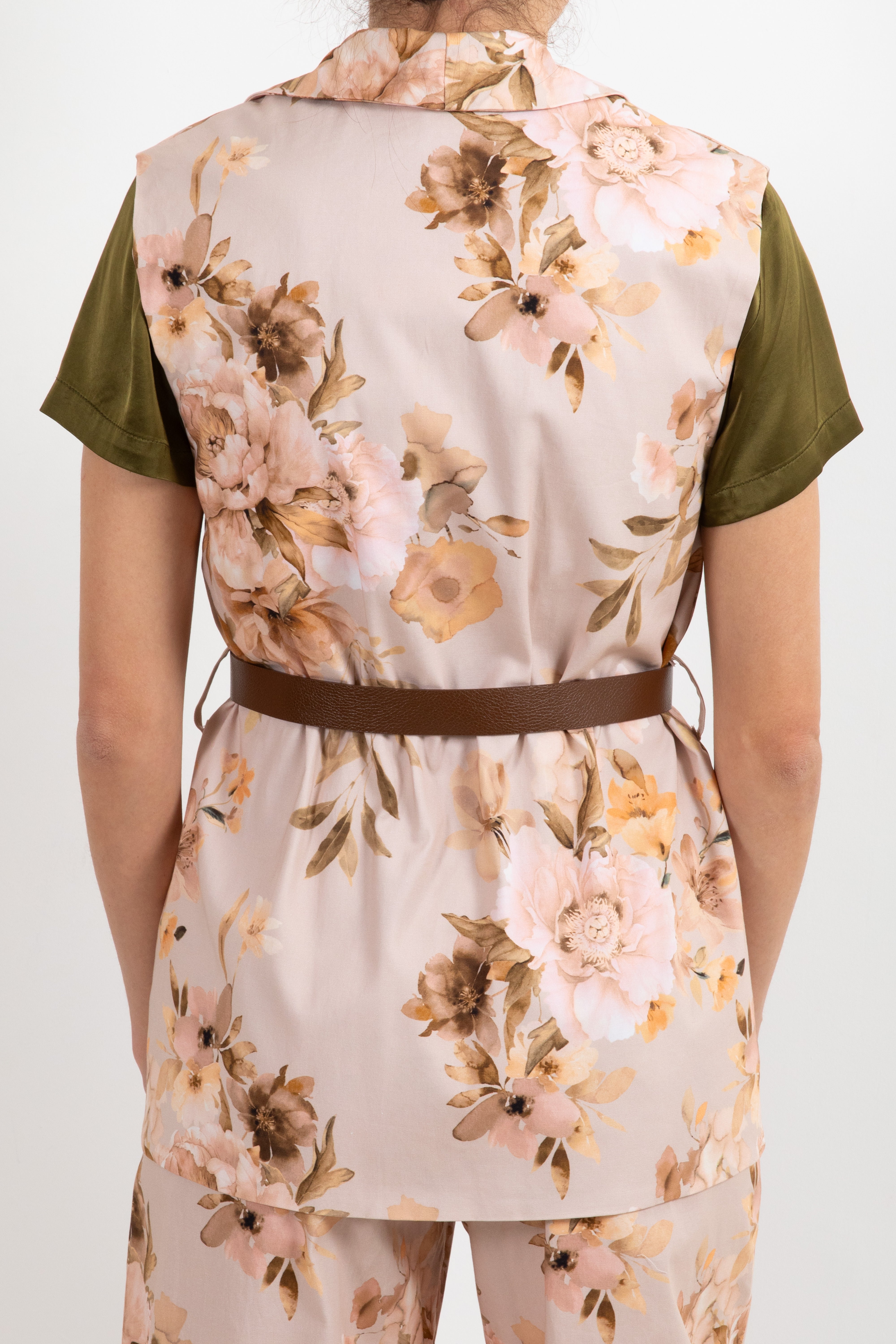 Gilet in cotone con cintura fantasia romance rosa ViCOLO