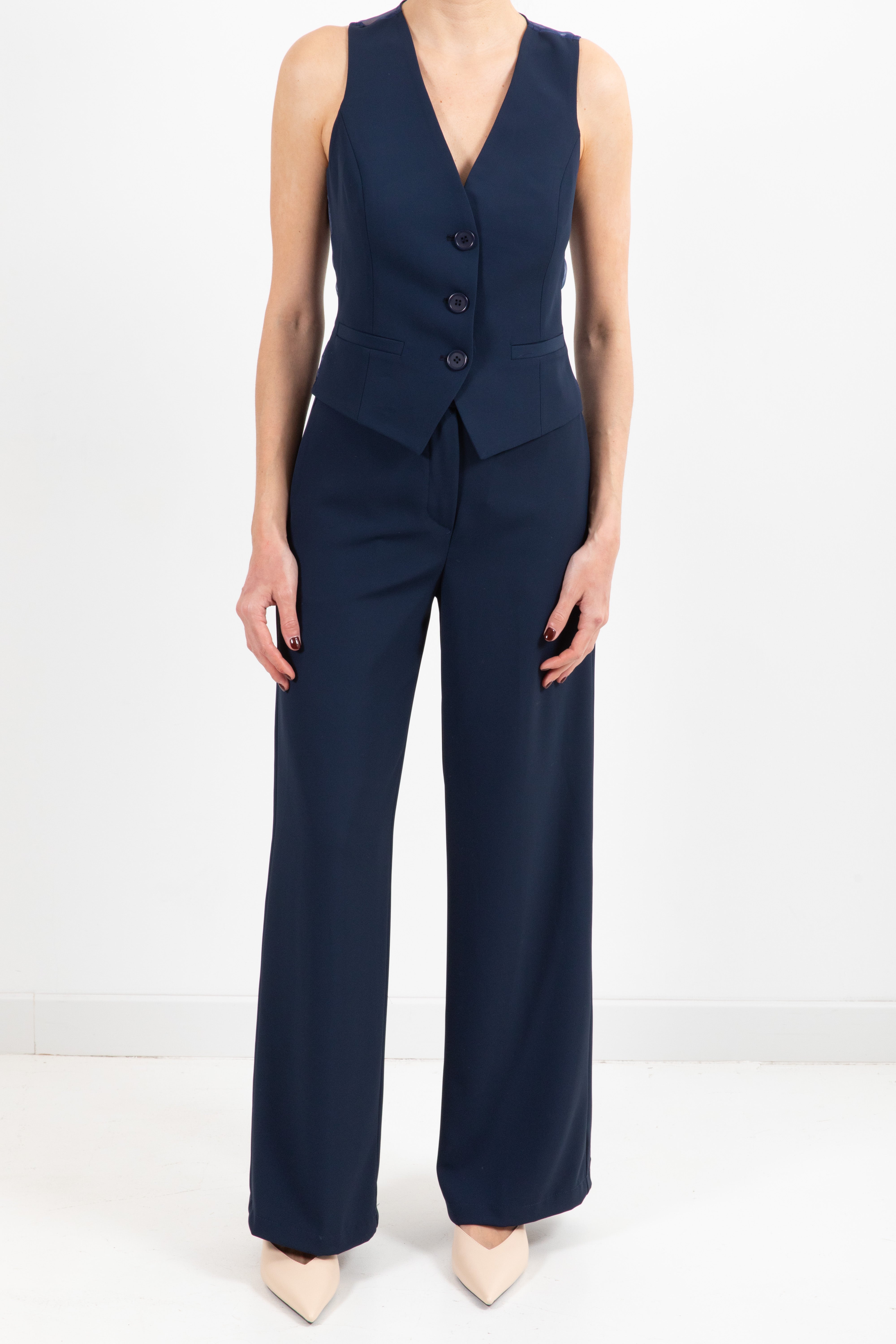 Coordinato tessuto fluido gilet con retro in organza e pantalone Susy Mix
