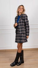 Mini-gonna check bluette a pieghe Tensione IN