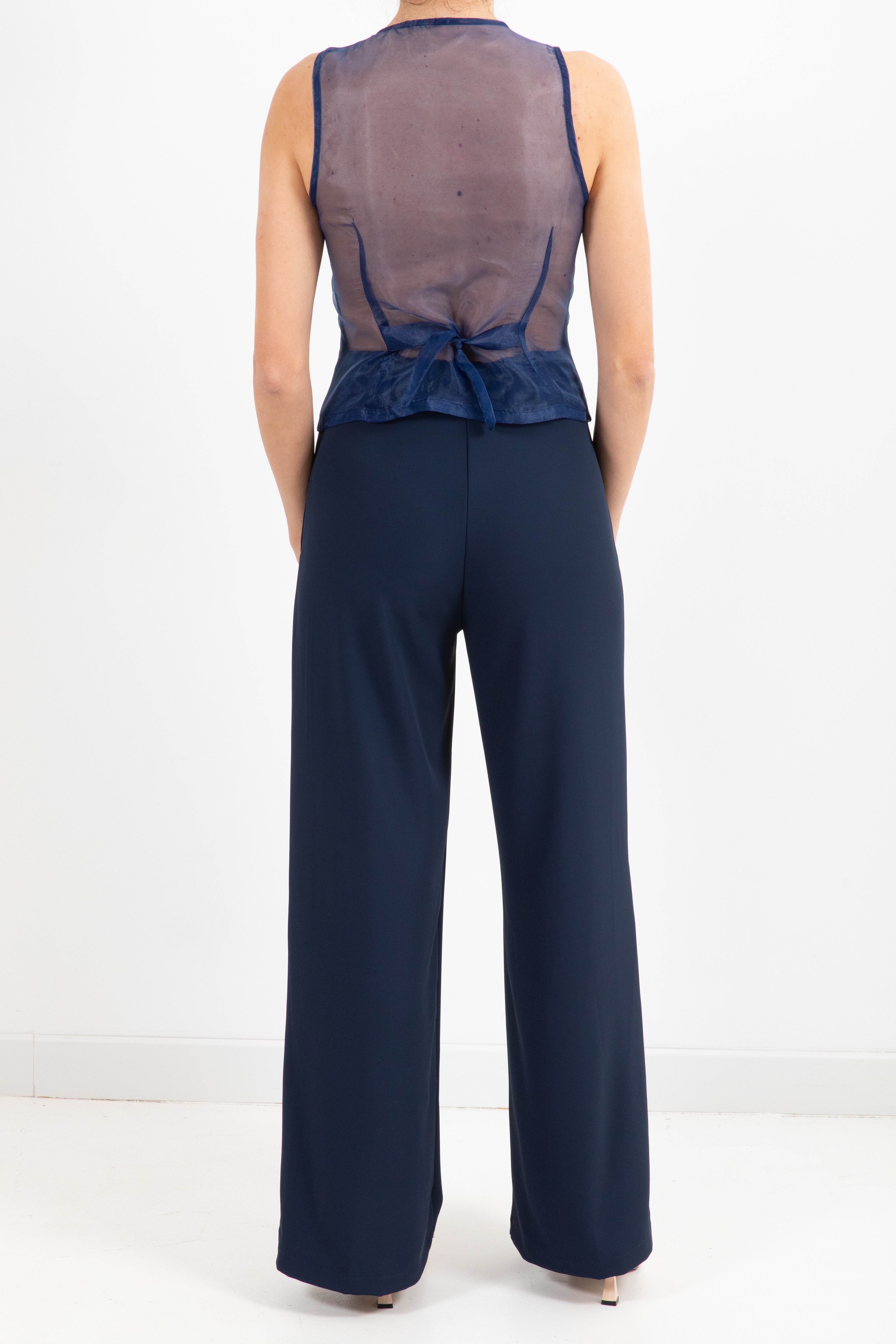 Coordinato tessuto fluido gilet con retro in organza e pantalone Susy Mix