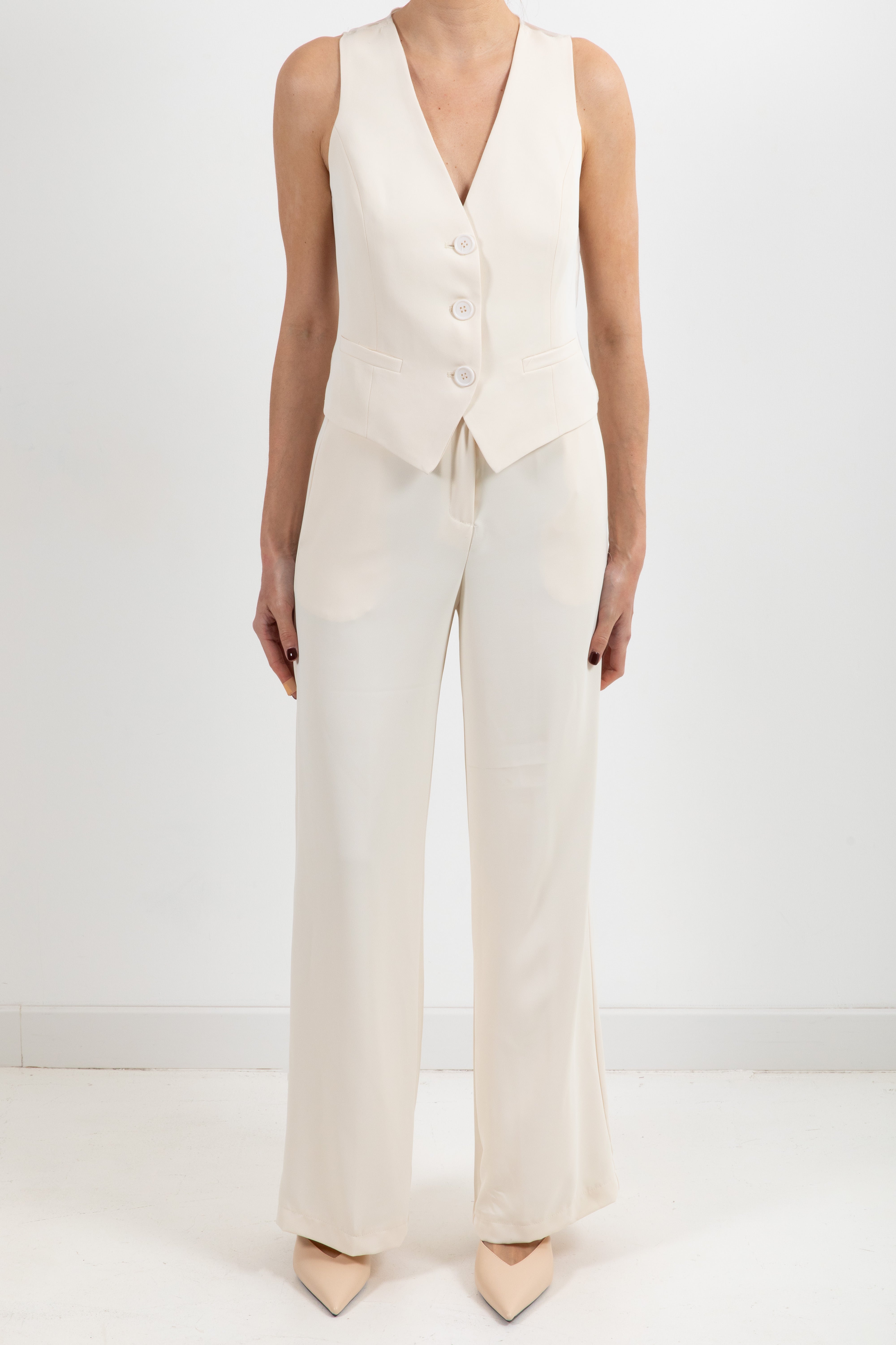 Coordinato tessuto fluido gilet con retro in organza e pantalone Susy Mix