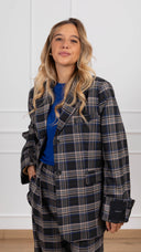 Giacca over-size check bluette con piega sulla manica Tensione IN