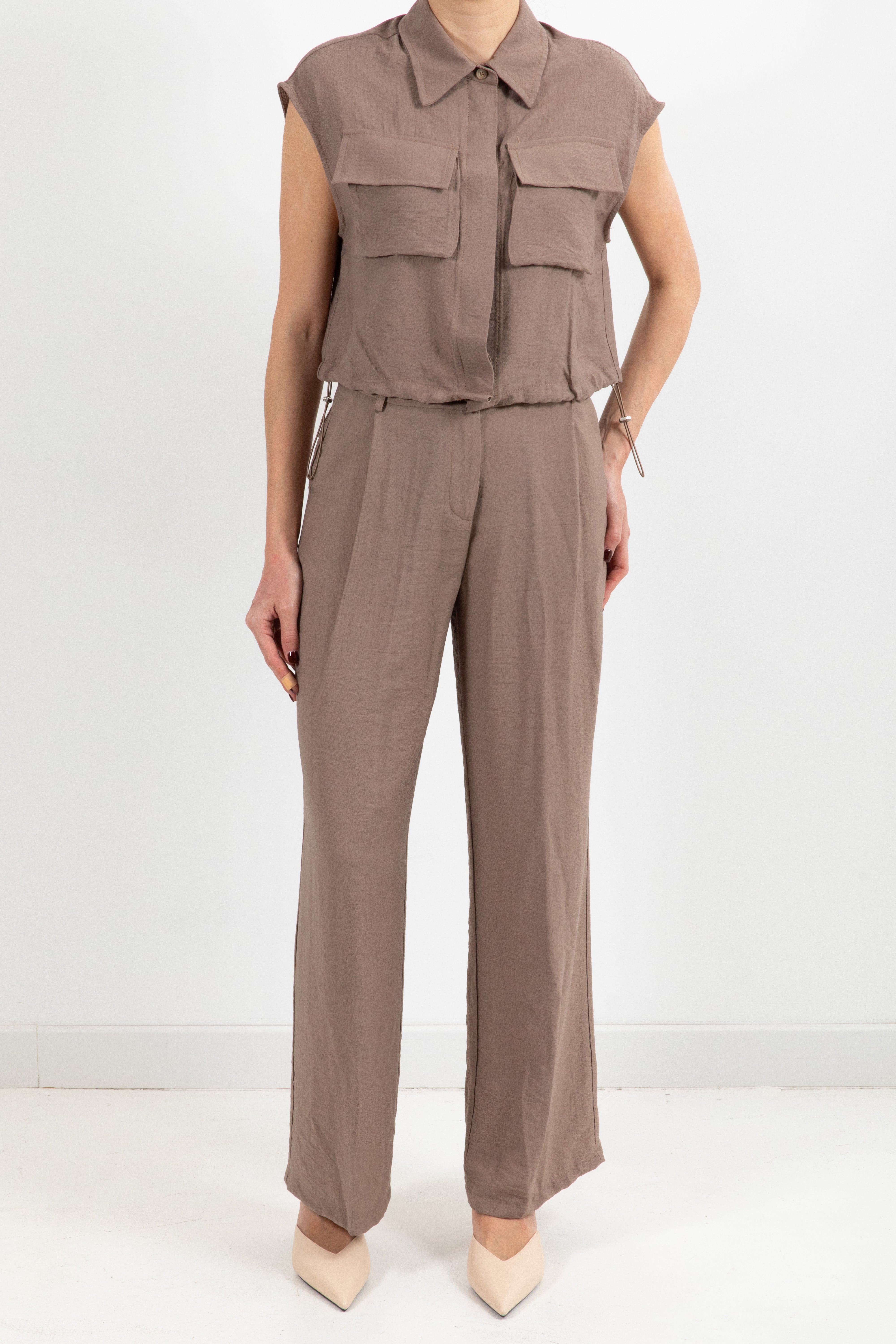 Coordinato camicia smanicata con tasche e pantalone Susy Mix
