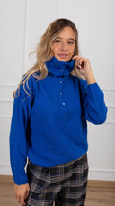 Maglia collo alto con bottoni variante blue lagoon ViCOLO