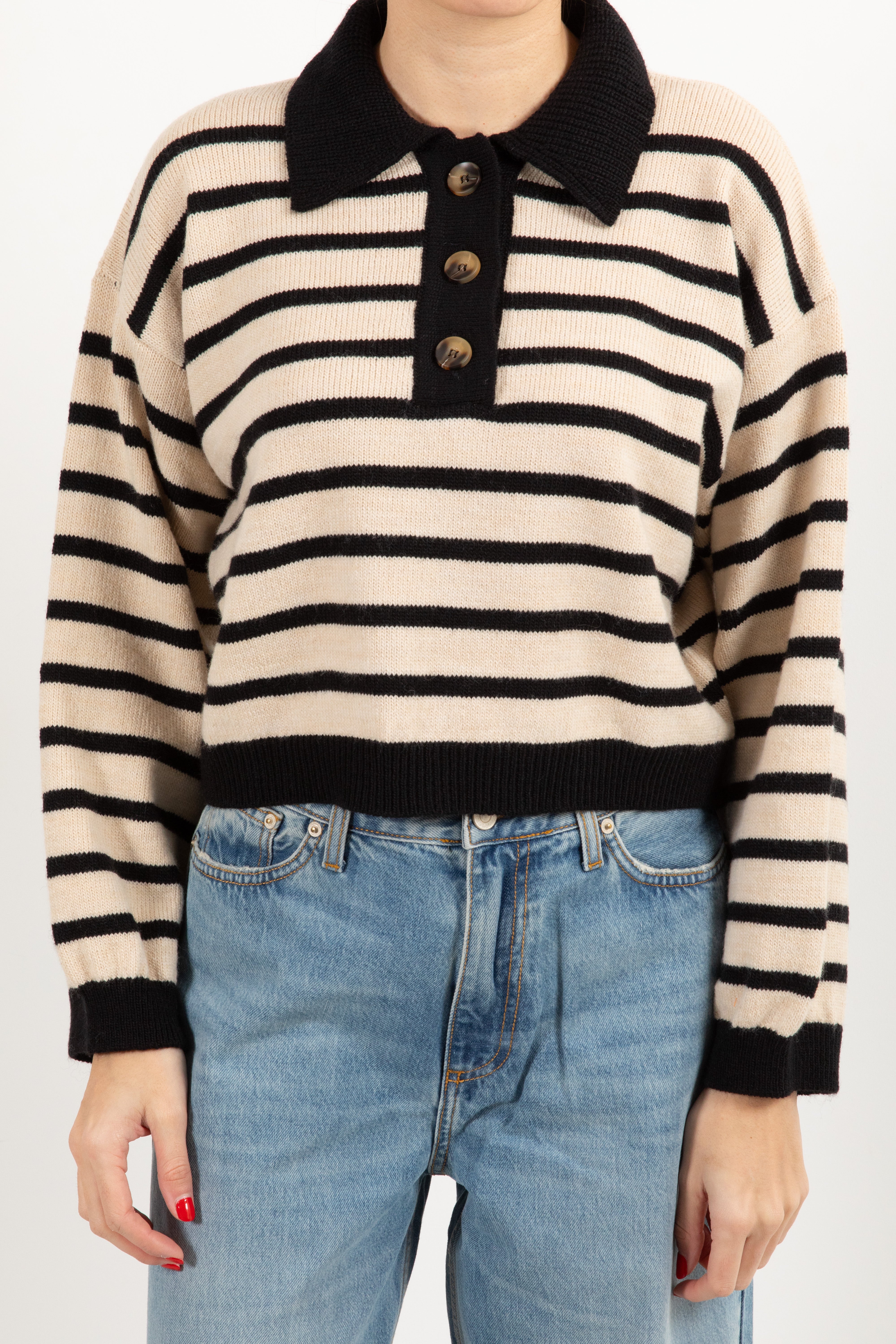 Polo cropped in maglia a righe ViCOLO